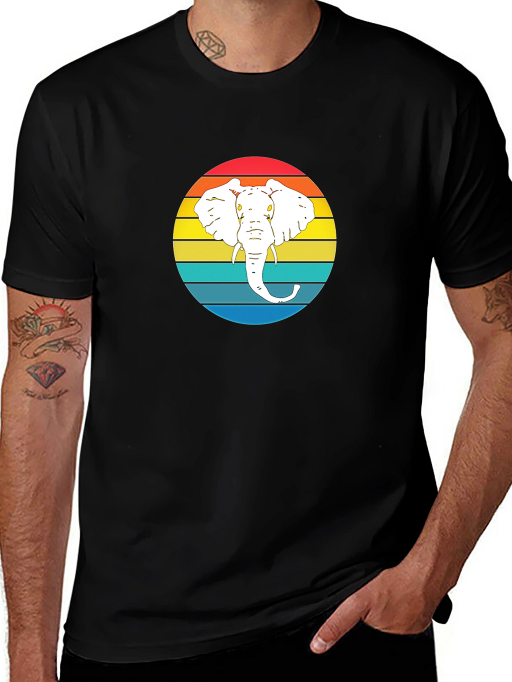 Retro Elephant Graphic Tee - Mens Black T-Shirt