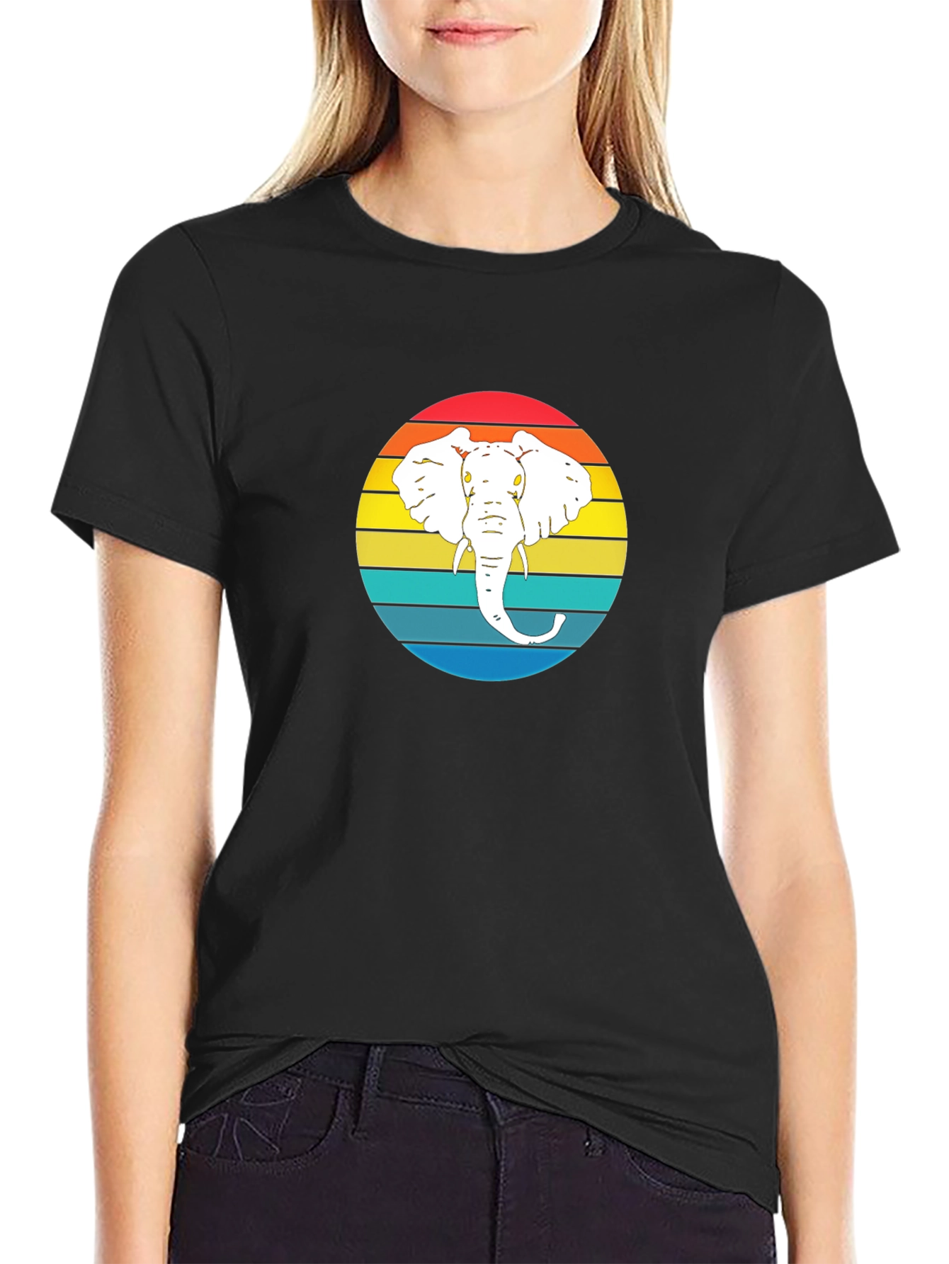 Retro Elephant Graphic Tee - Mens Black T-Shirt