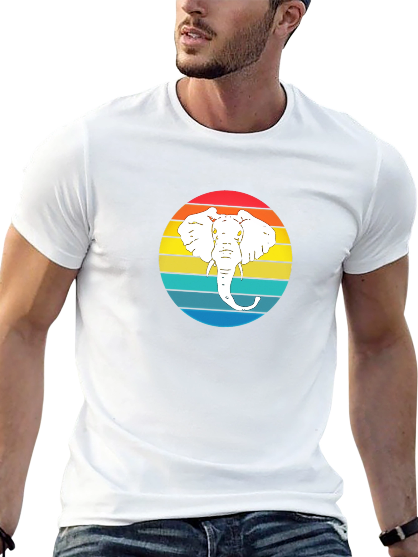 Retro Elephant Graphic Tee - Mens Black T-Shirt