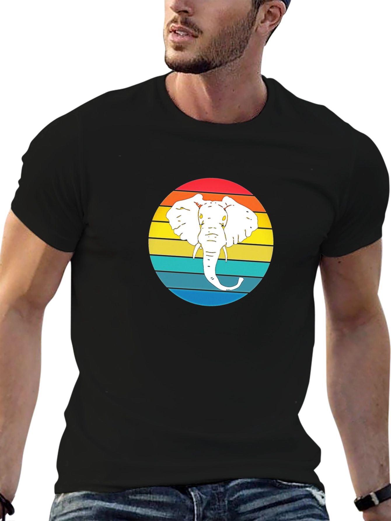 Retro Elephant Graphic Tee - Mens Black T-Shirt