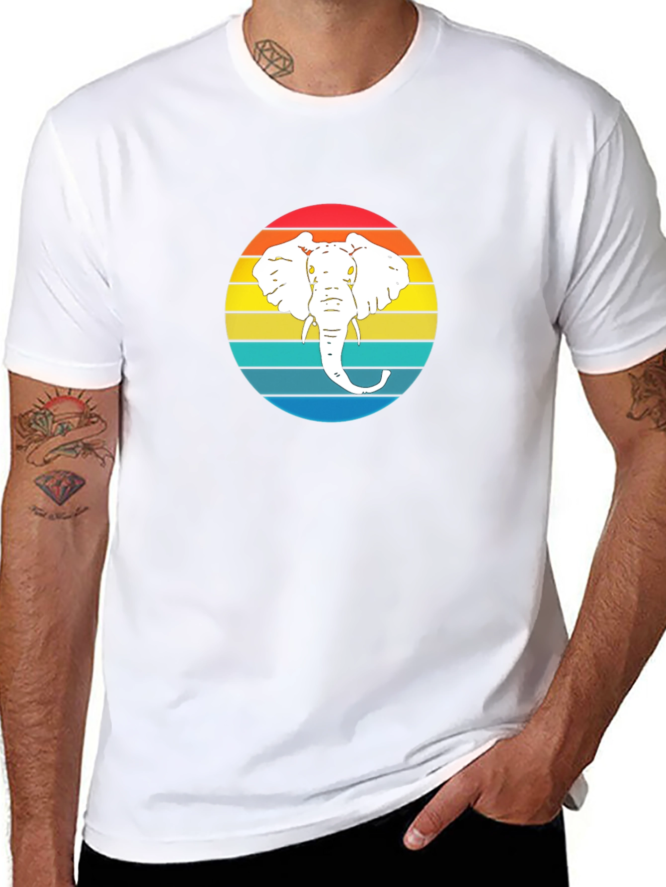 Retro Elephant Graphic Tee - Mens Black T-Shirt