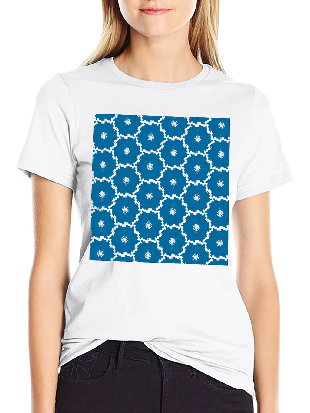 Geometric Patterned Black Tee Shirt