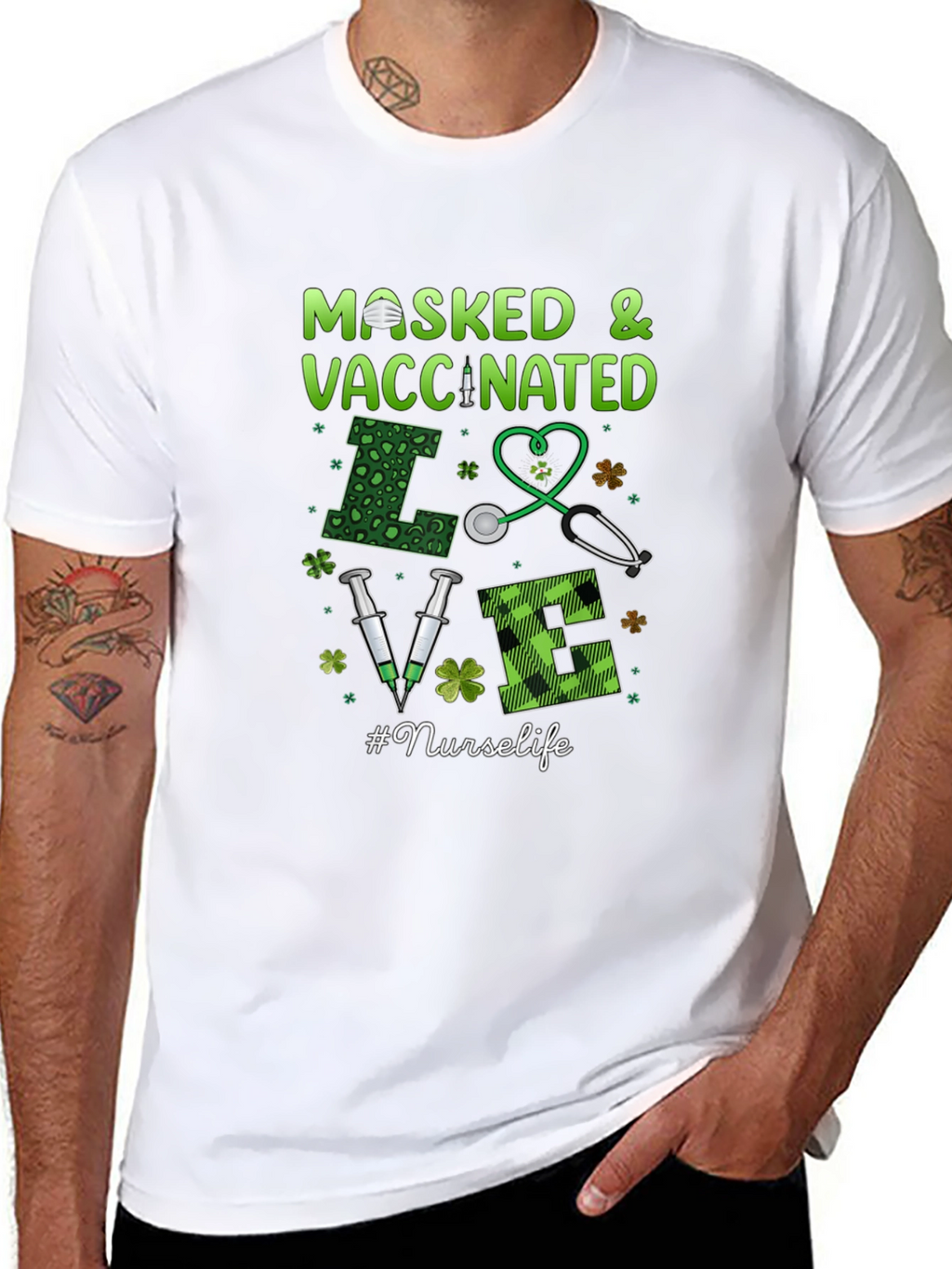 Masked & Vaccinated Nurse T-Shirt - St. Patricks Day