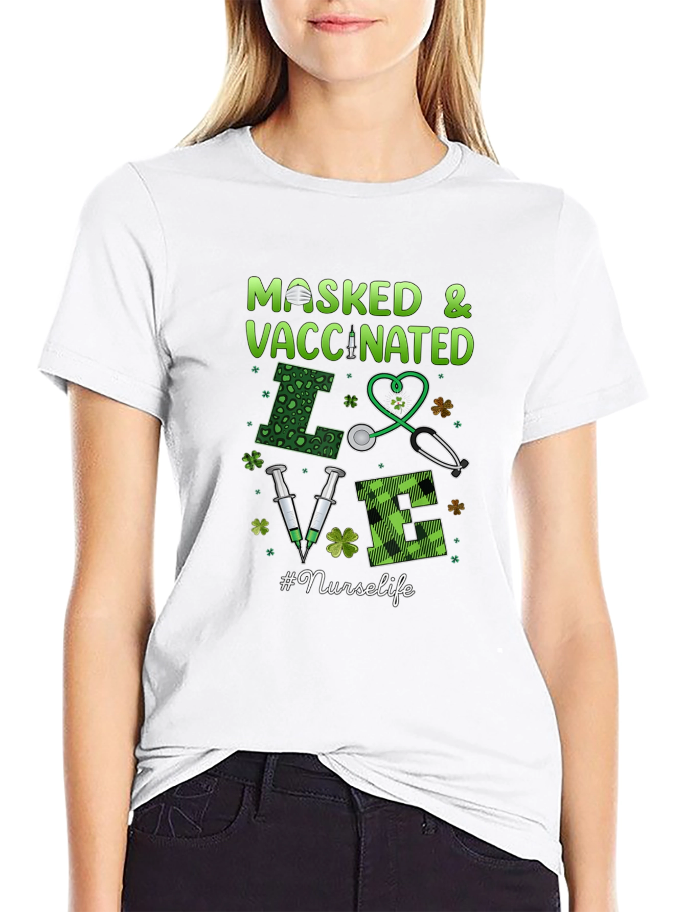 Masked & Vaccinated Nurse T-Shirt - St. Patricks Day