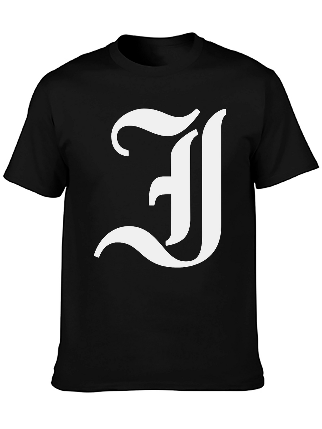 Letter J Graphic Tee - Black Cotton Blend Shirt