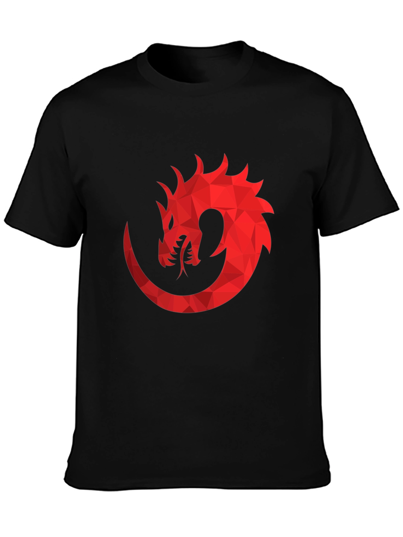 Geometric Dragon Graphic Tee - Black Cotton Blend