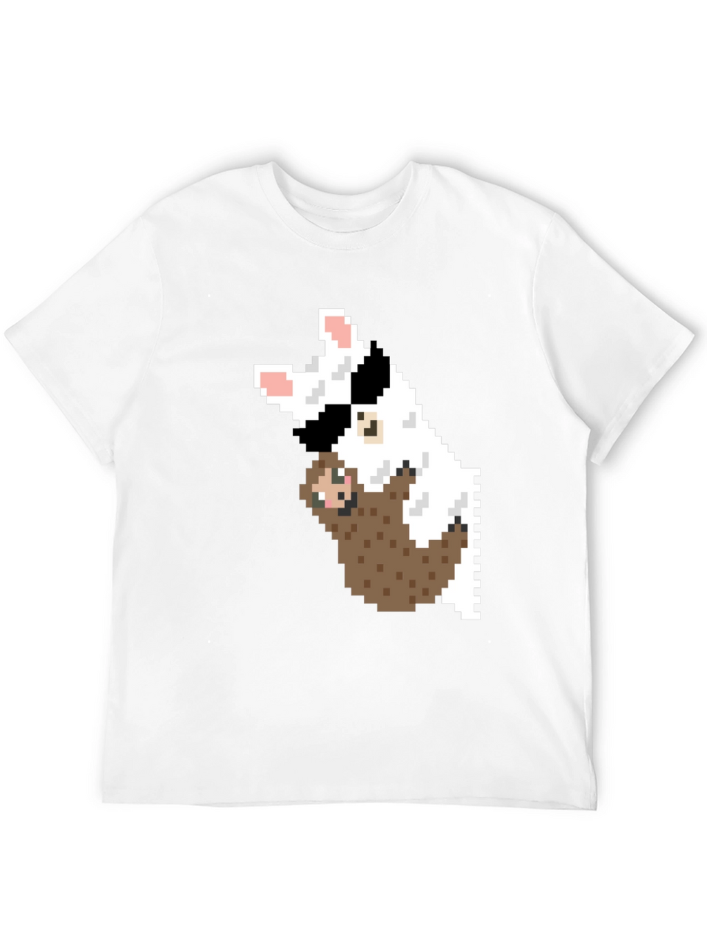Pixel Art Sloth & Dog Graphic T-Shirt