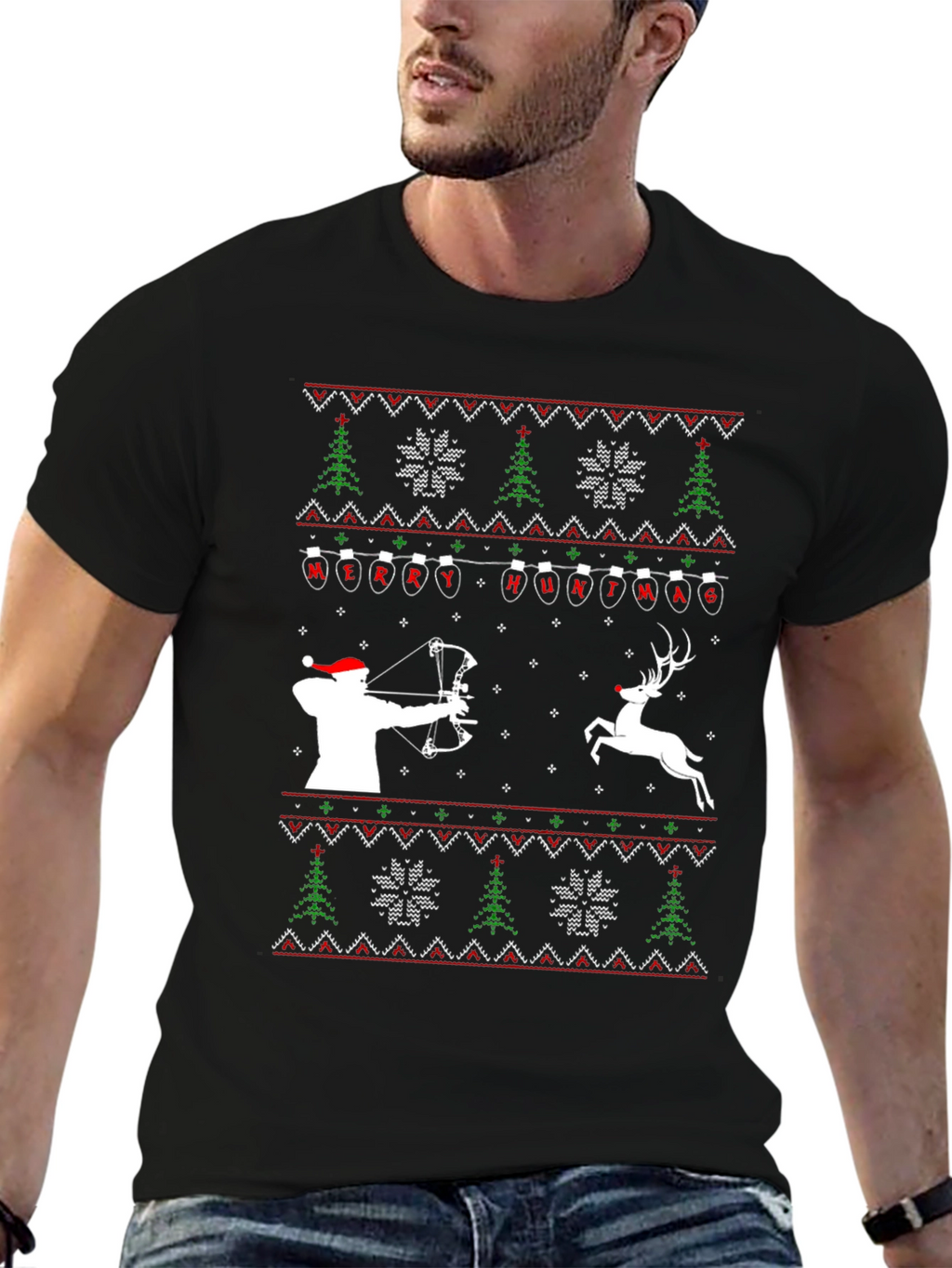 Merry Huntmas T-Shirt - Ugly Christmas Sweater Style Tee