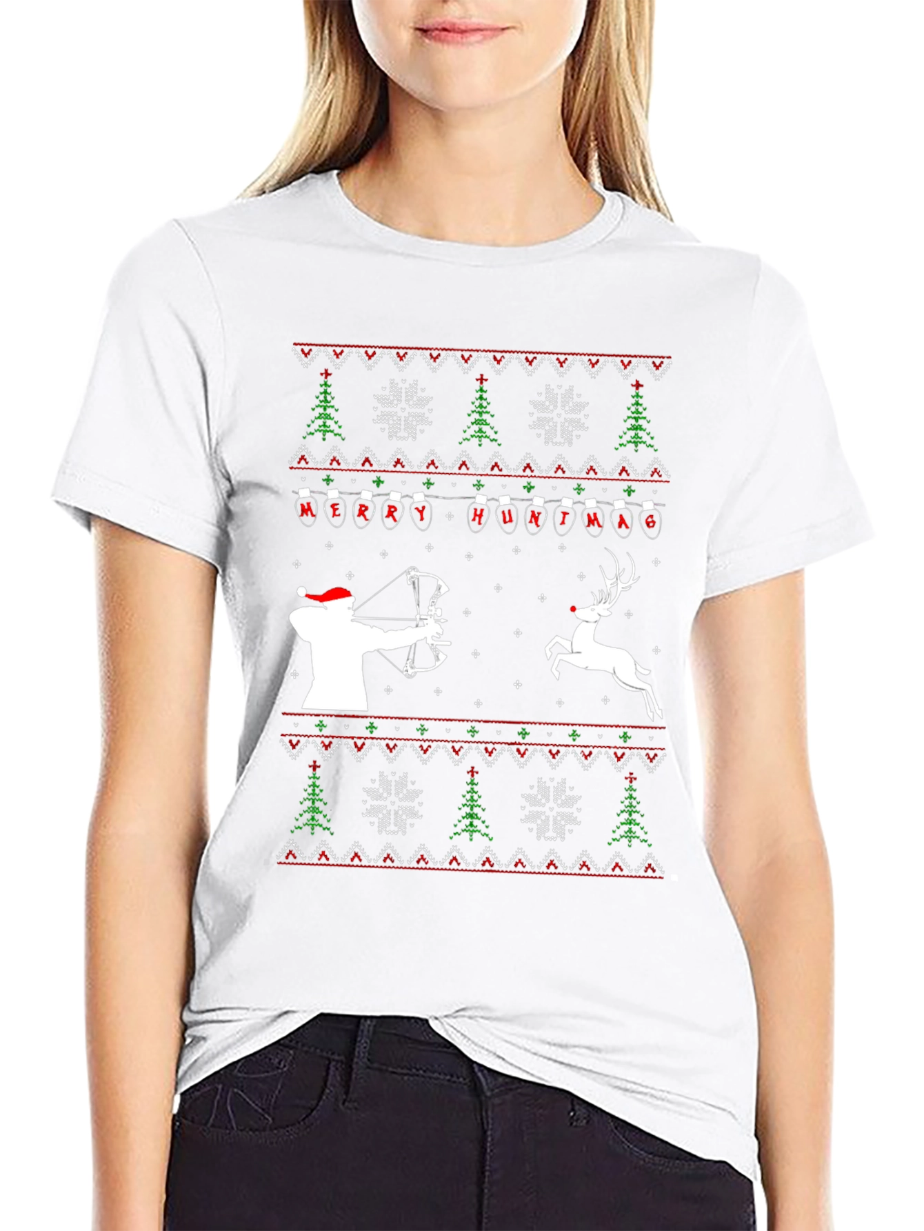 Merry Huntmas T-Shirt - Ugly Christmas Sweater Style Tee