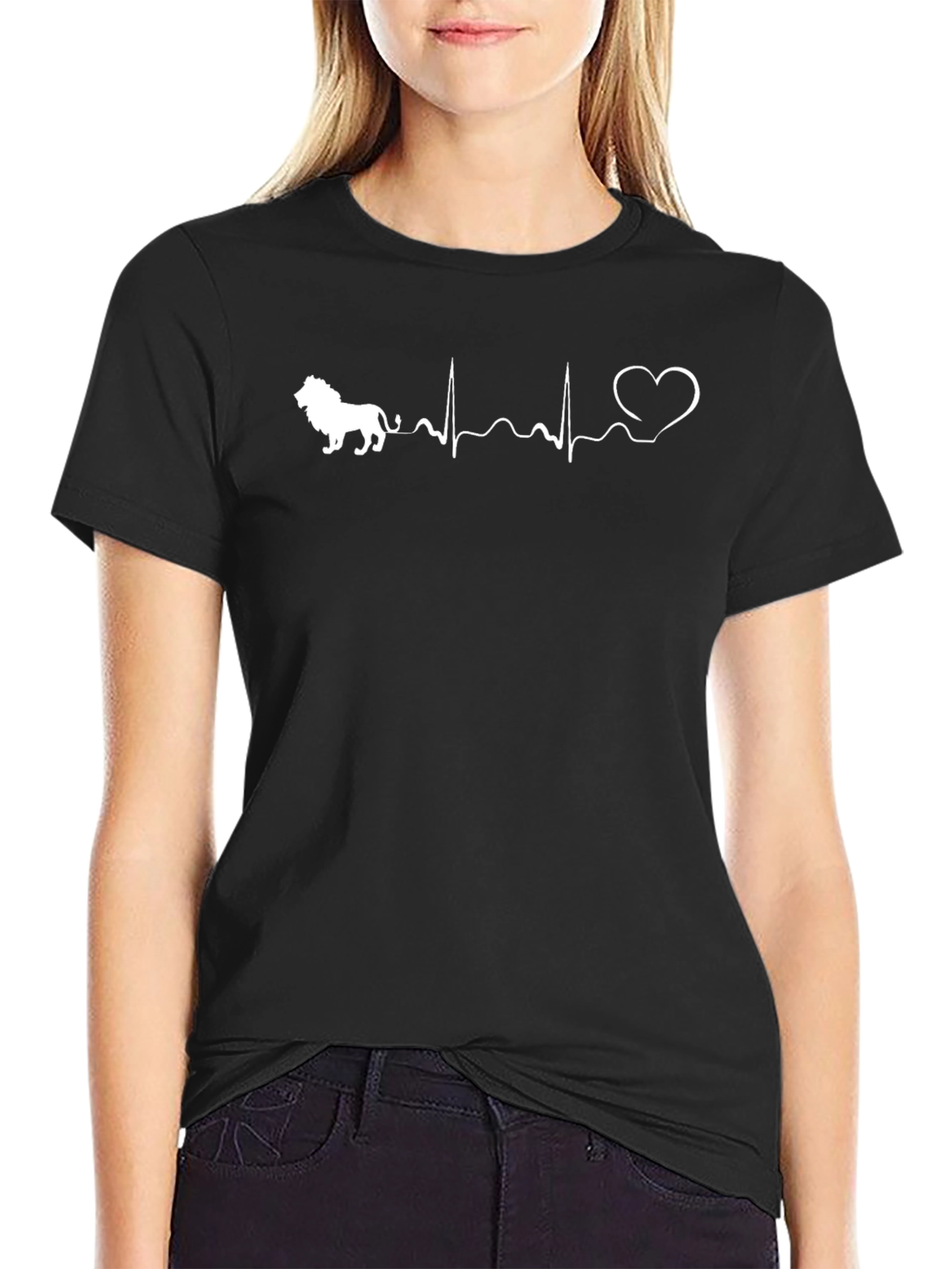 Lion Heartbeat Graphic Tee - Black