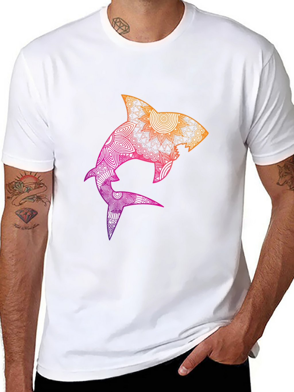 Mandala Shark Graphic Black T-Shirt