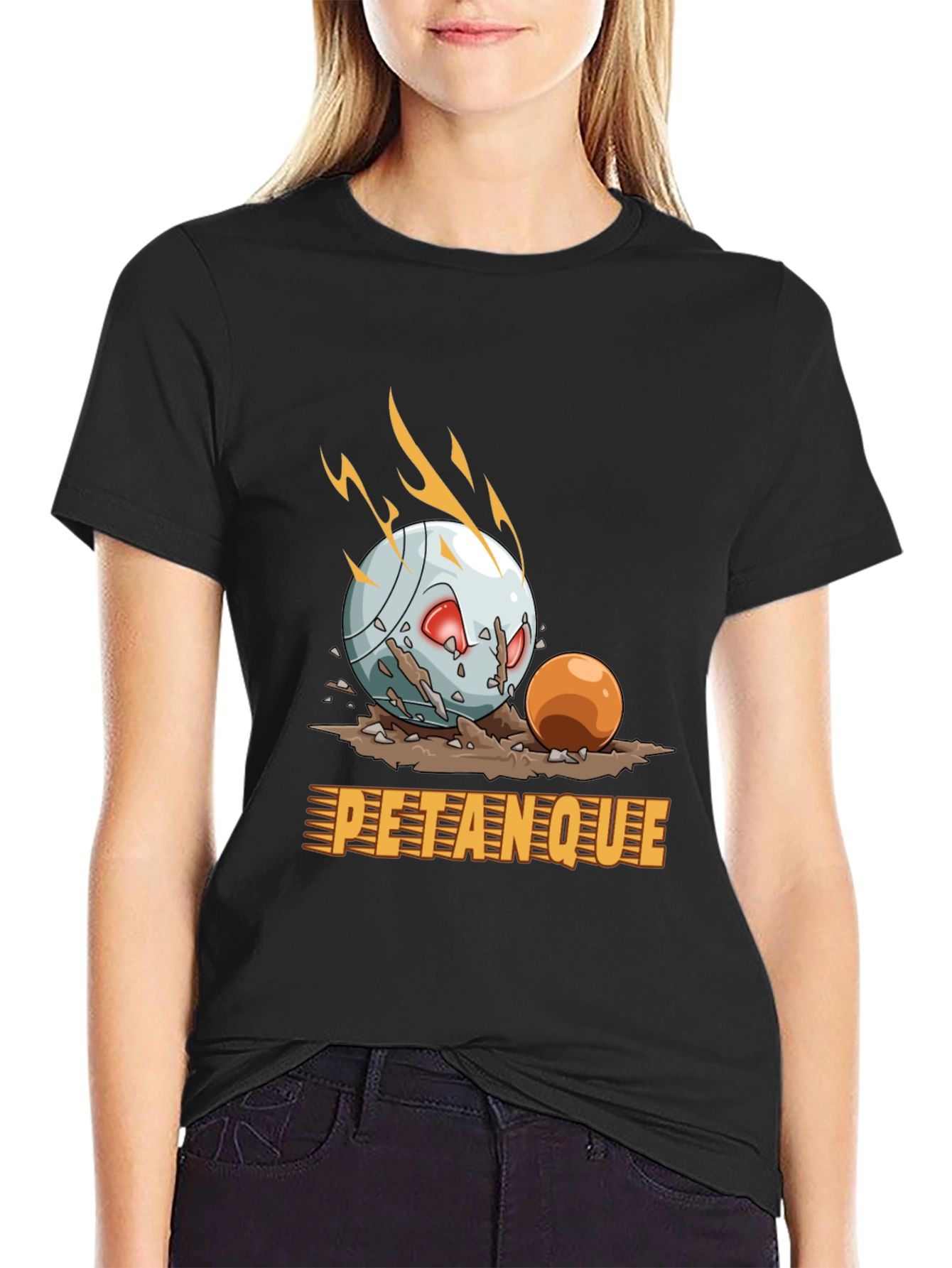 Petanque Cartoon Graphic Tee - Black Cotton T-Shirt