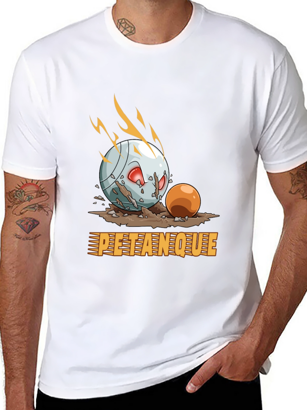 Petanque Cartoon Graphic Tee - Black Cotton T-Shirt