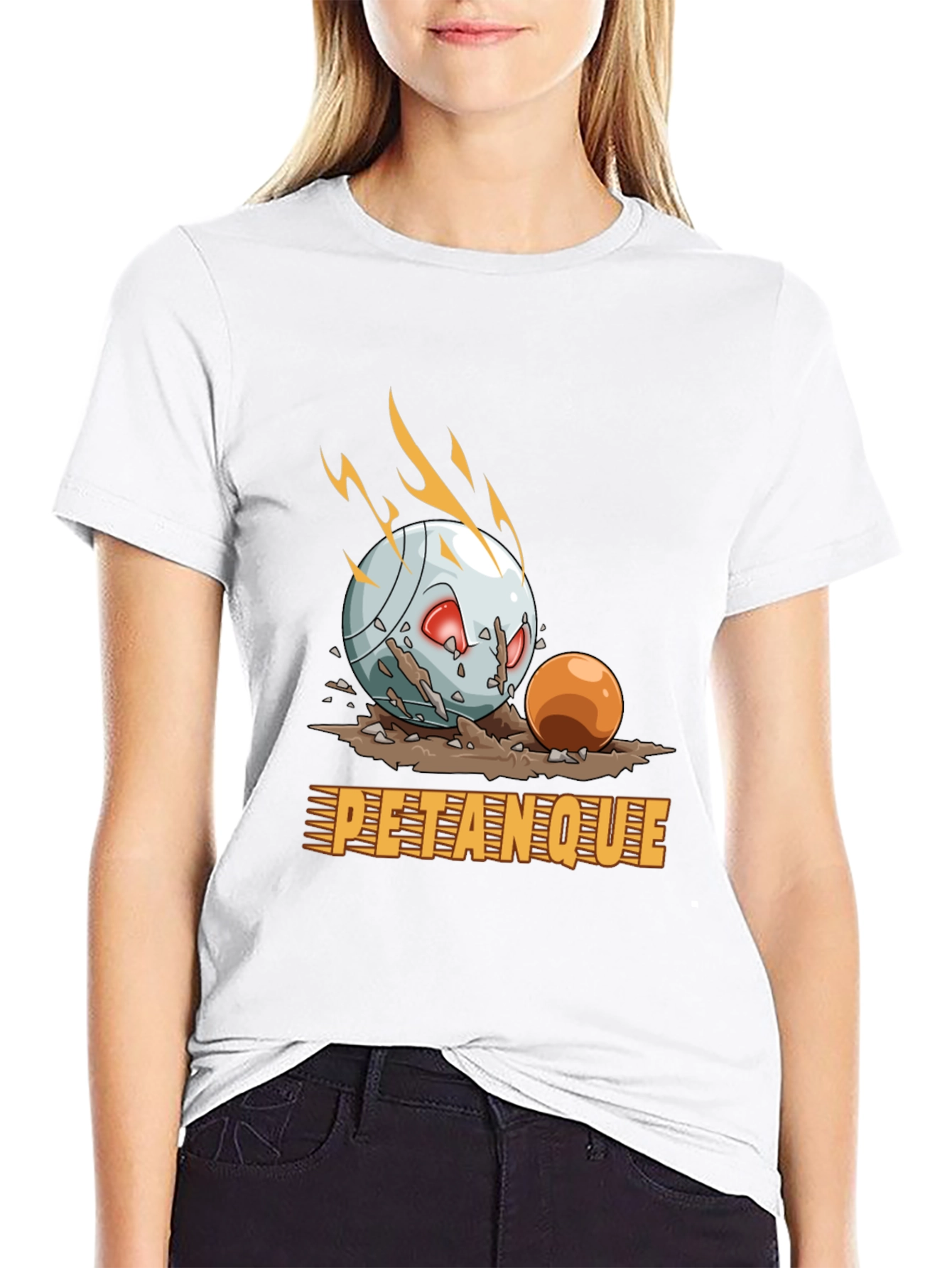 Petanque Cartoon Graphic Tee - Black Cotton T-Shirt