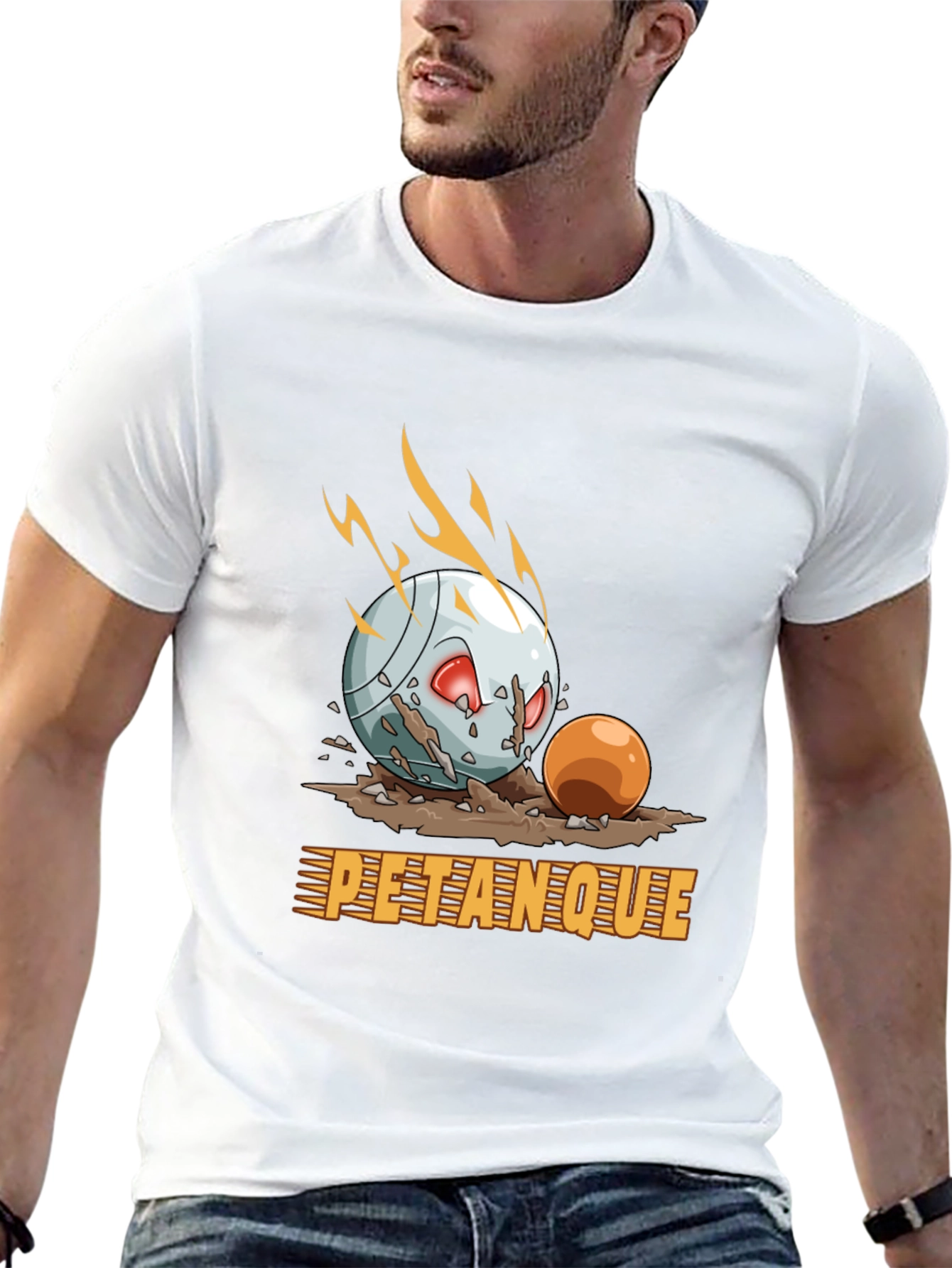 Petanque Cartoon Graphic Tee - Black Cotton T-Shirt
