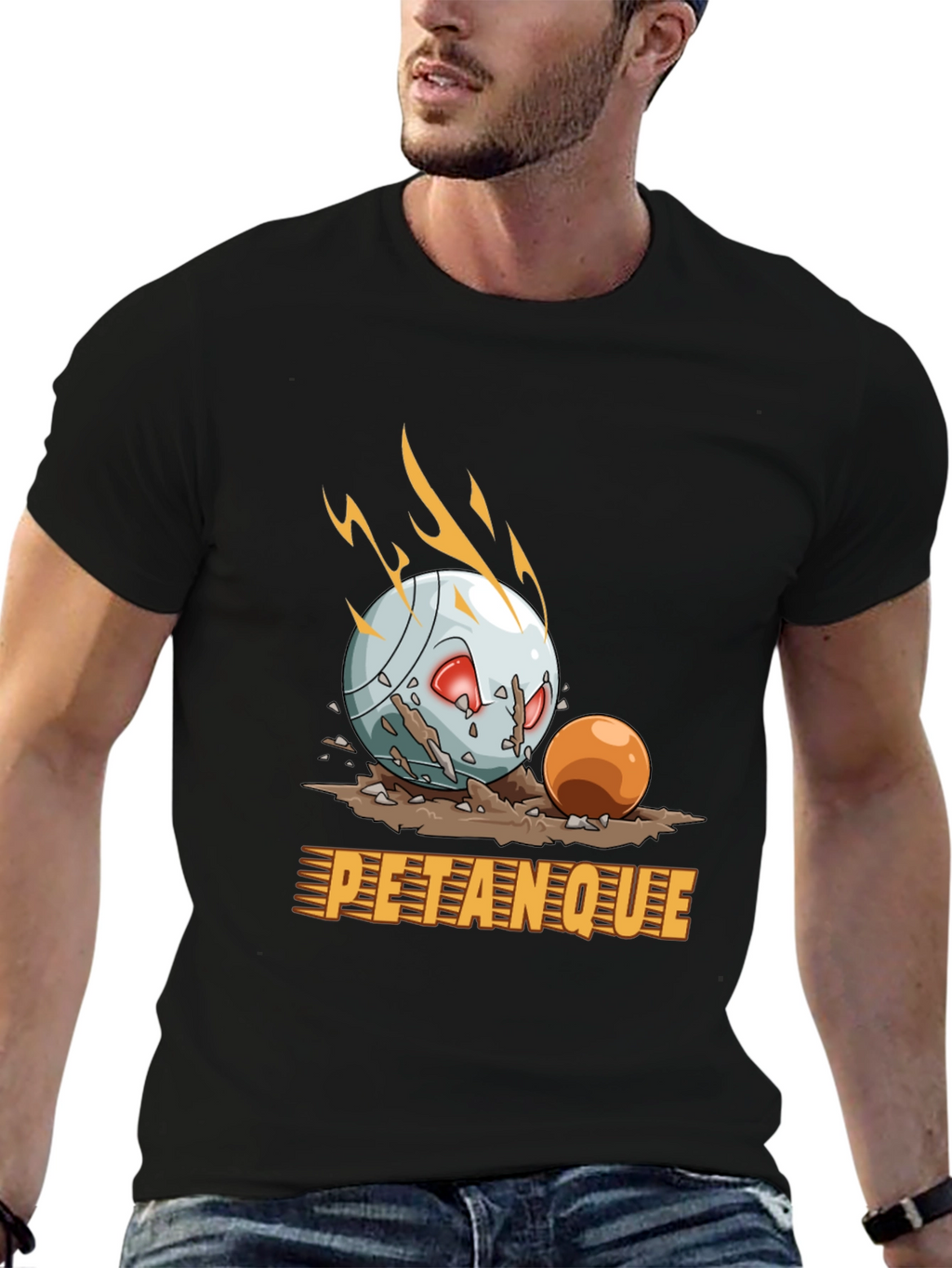 Petanque Cartoon Graphic Tee - Black Cotton T-Shirt