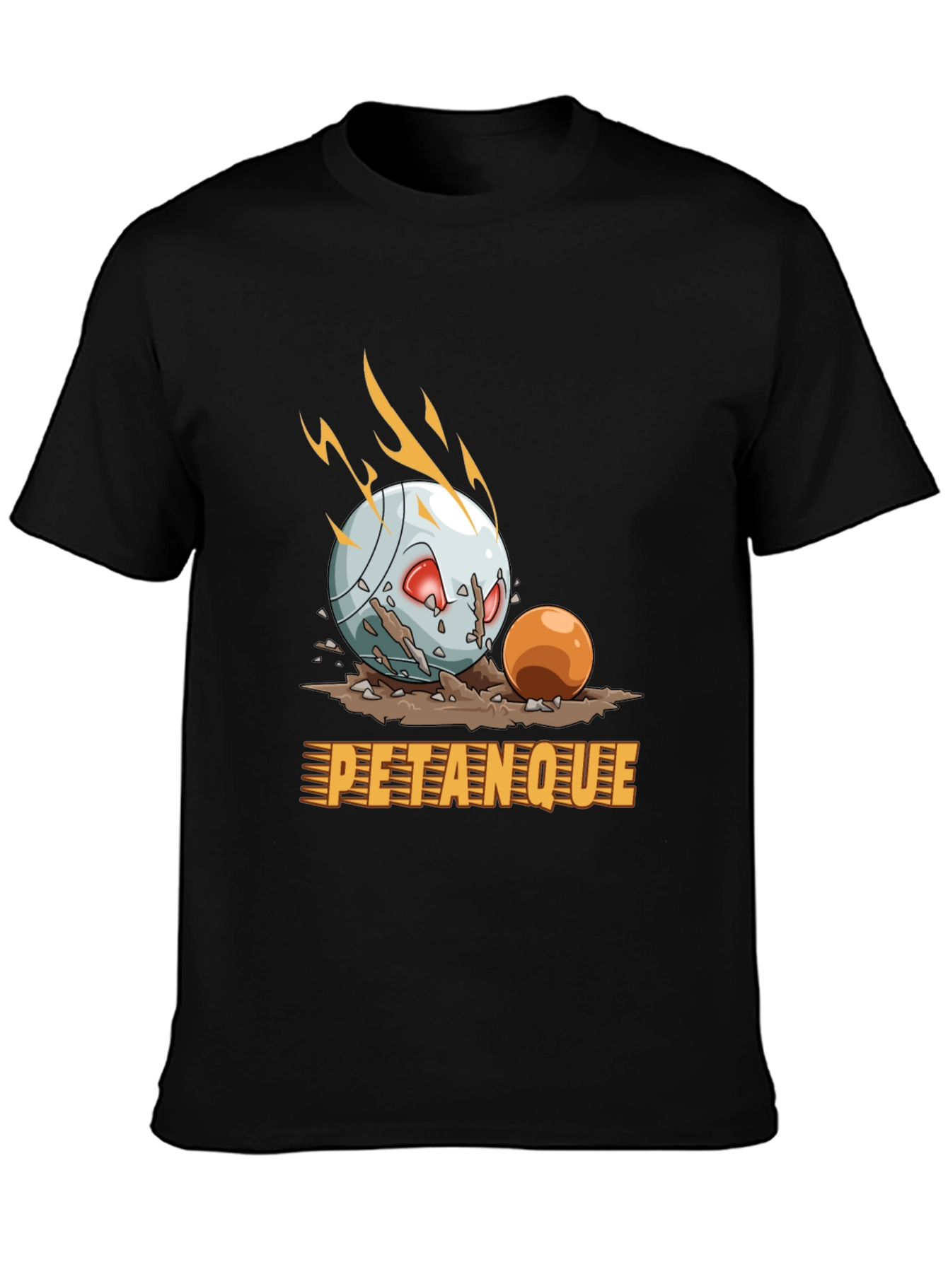 Petanque Cartoon Graphic Tee - Black Cotton T-Shirt