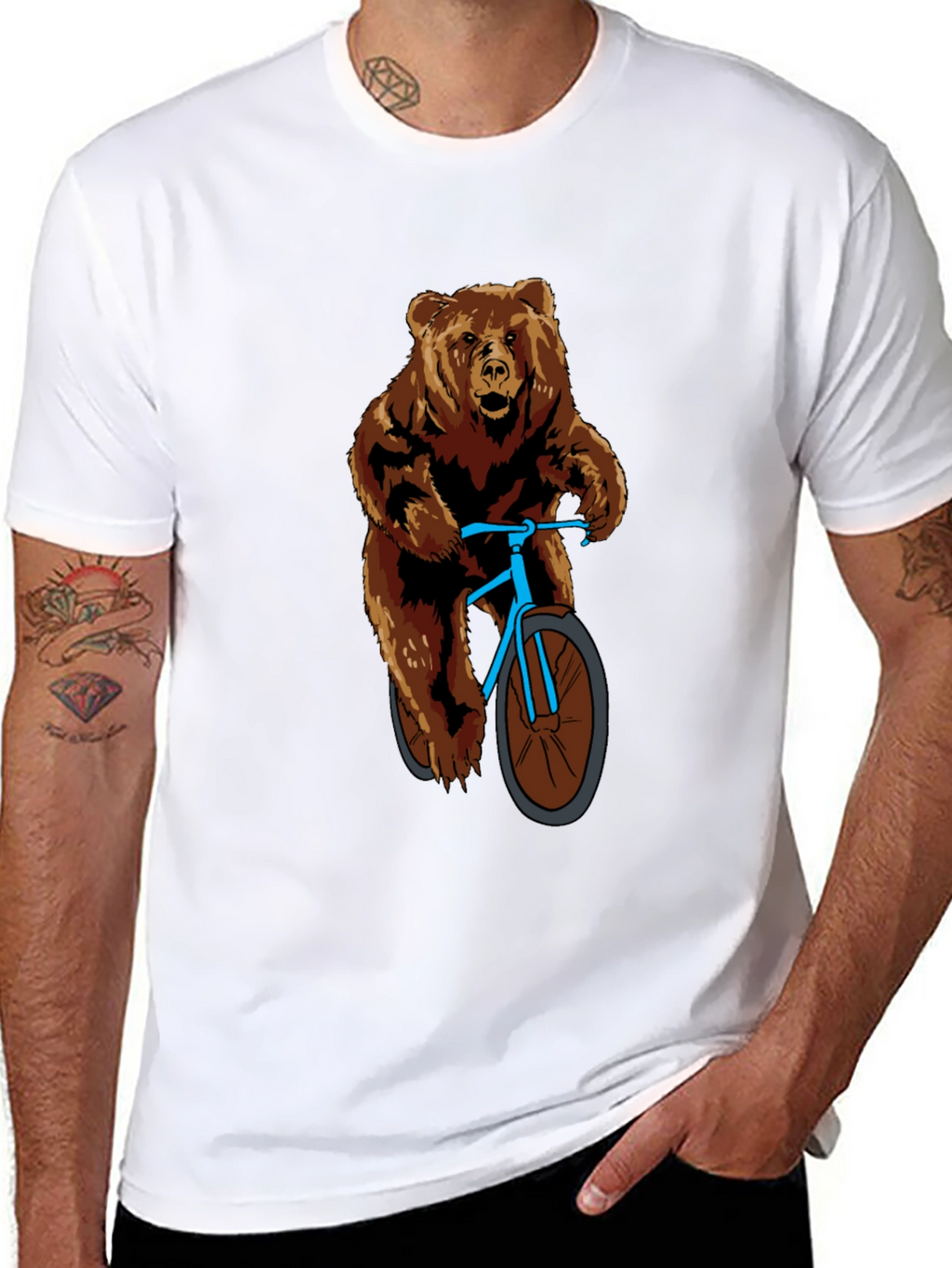 Bear on Bike Graphic T-Shirt - Cool Animal Tee