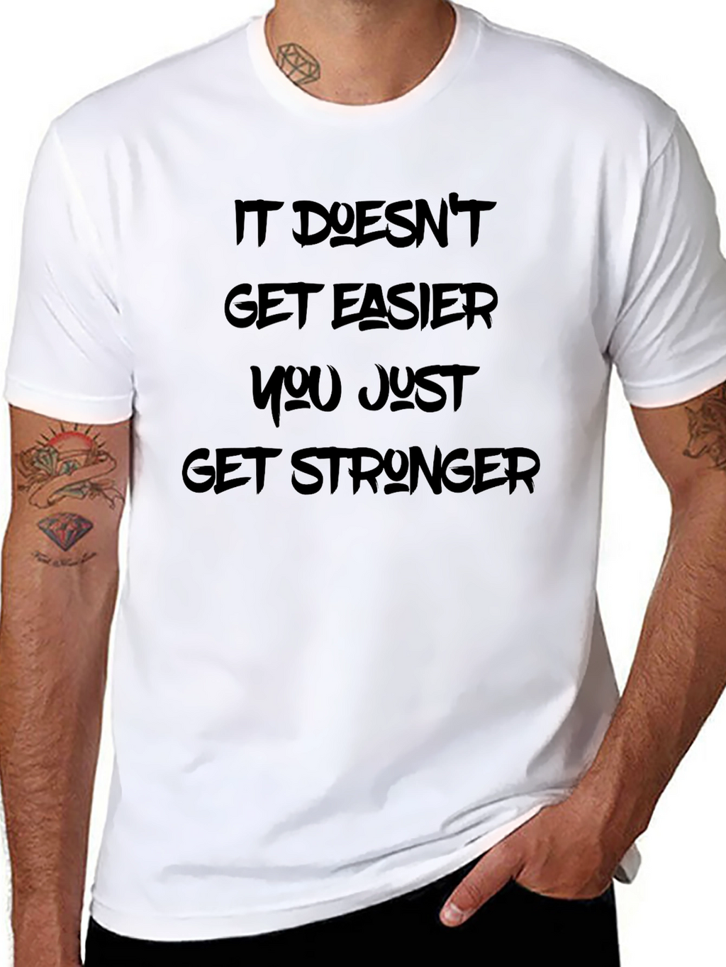 Motivational Black T-Shirt: It Doesnt Get Easier