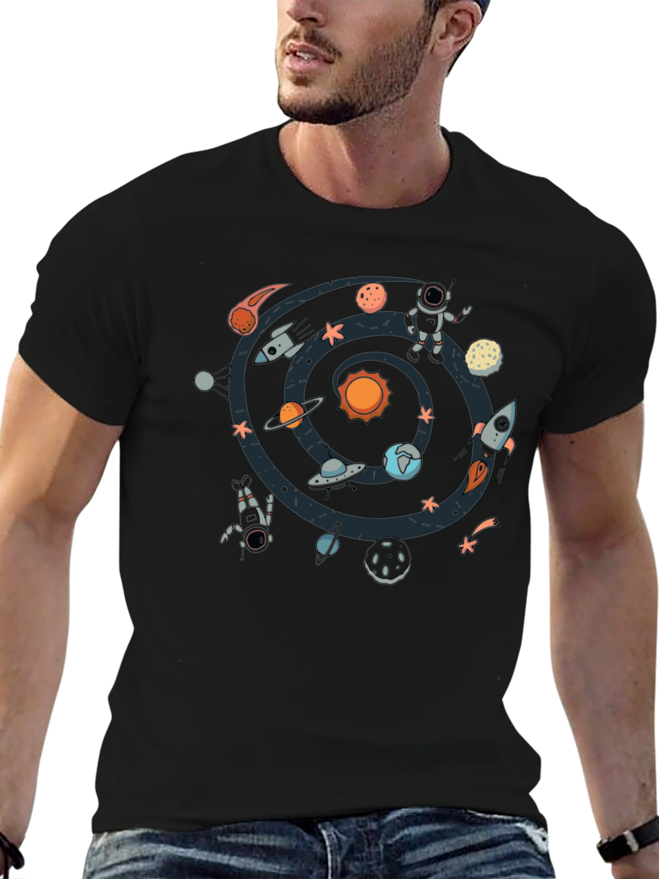 Space Galaxy T-Shirt - Celestial Design Black Tee