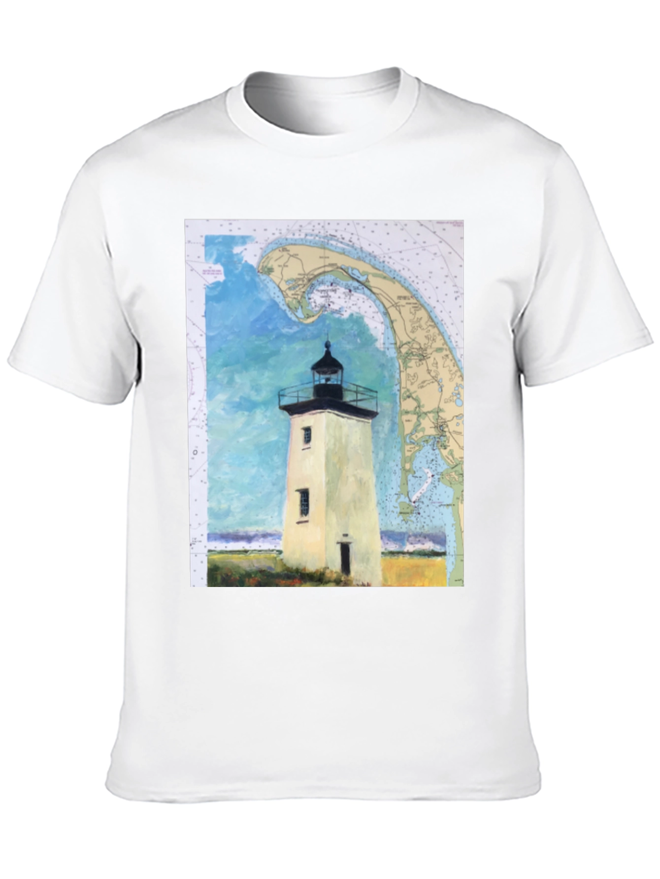 Coastal Lighthouse Map Graphic Tee - Nautical Style