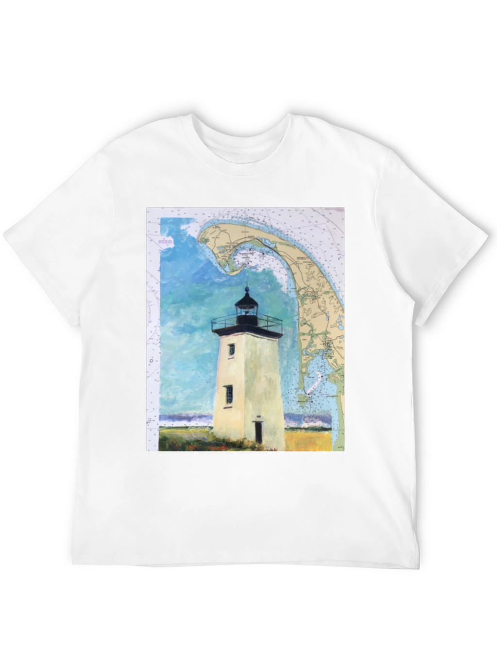 Coastal Lighthouse Map Graphic Tee - Nautical Style