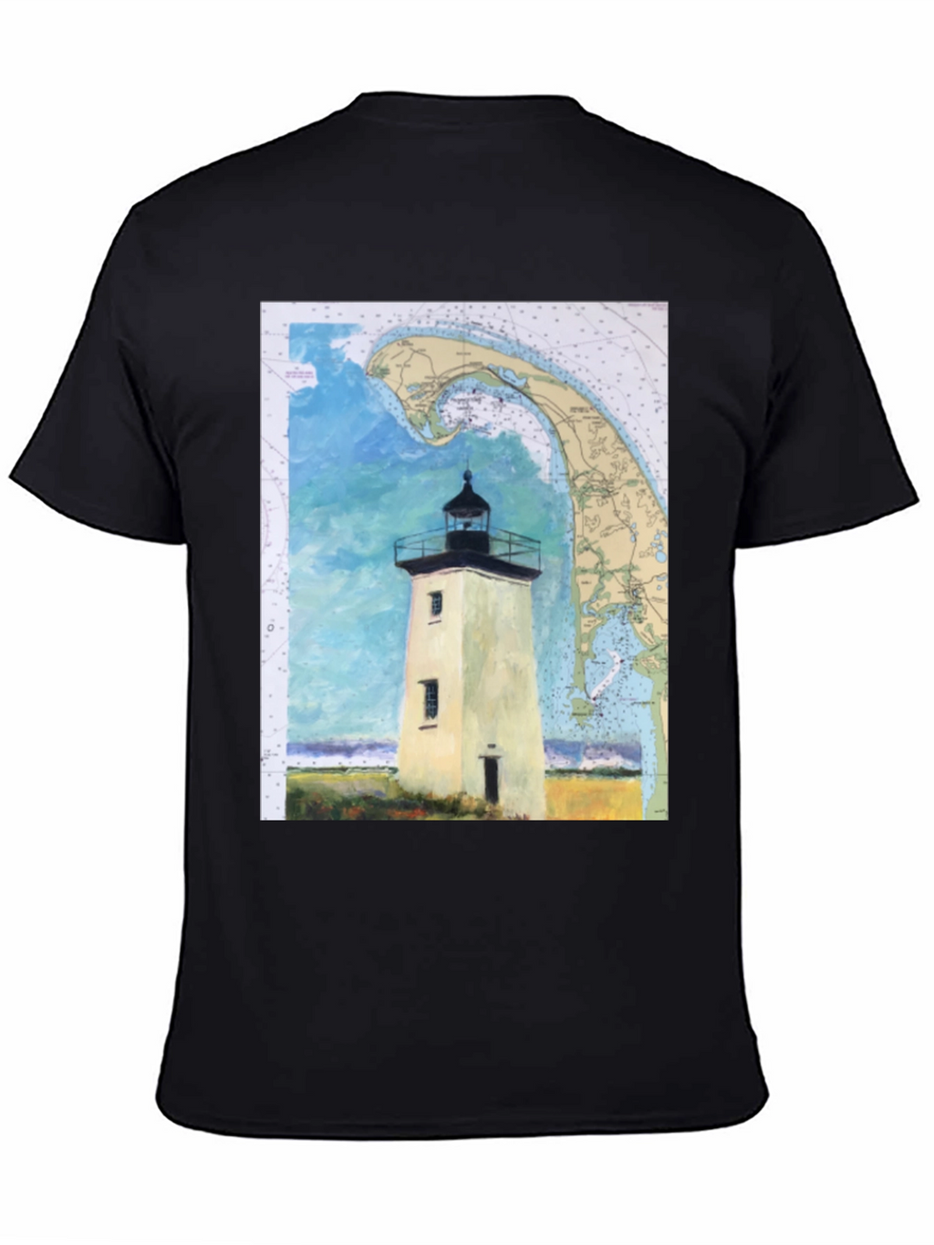 Coastal Lighthouse Map Graphic Tee - Nautical Style