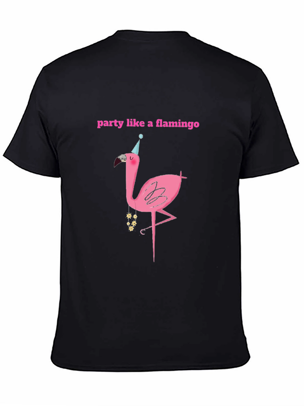 Party Flamingo Graphic Tee - Black Cotton T-Shirt