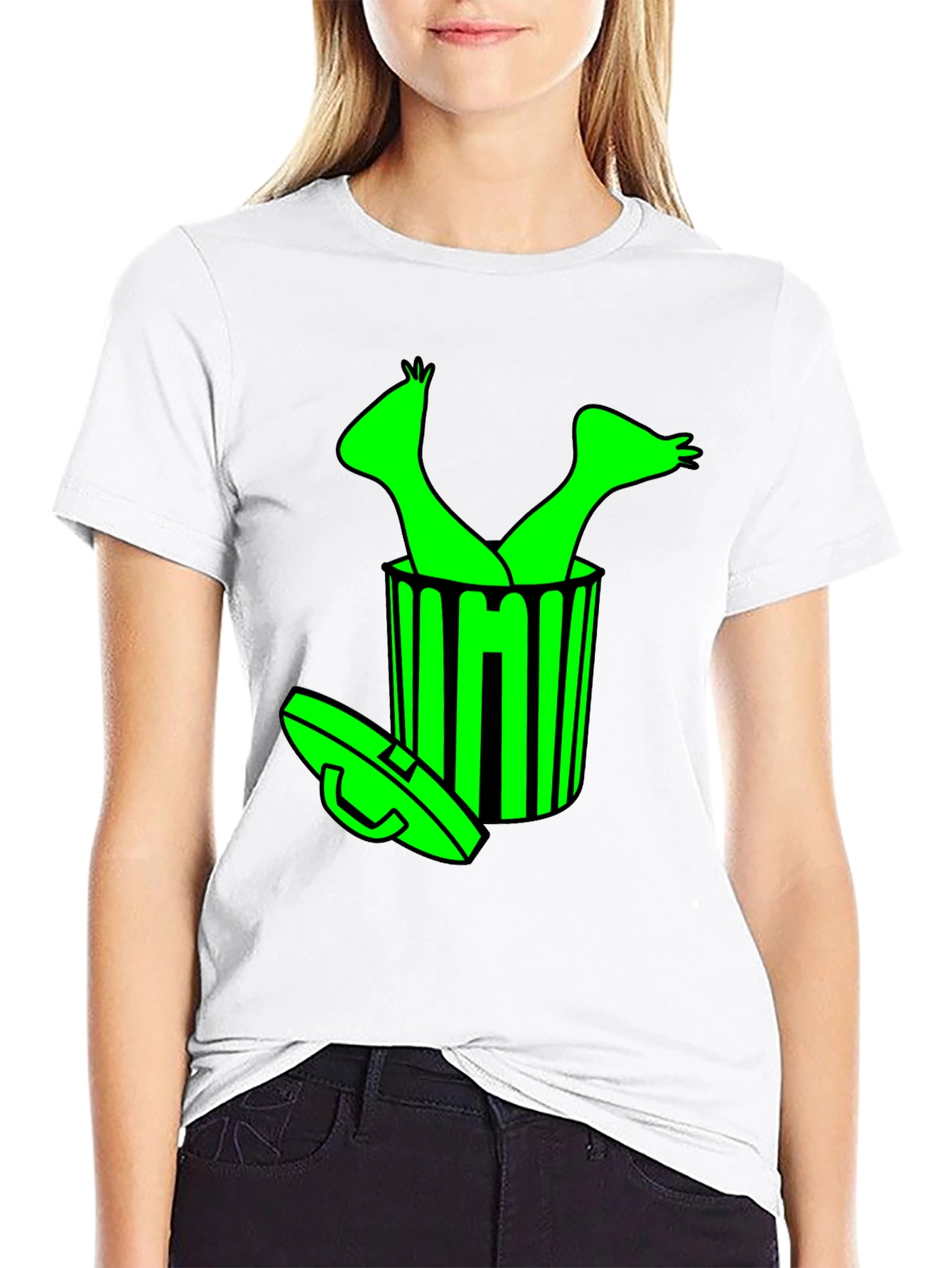 Humorous Black T-Shirt with Alien in Trash Graphic