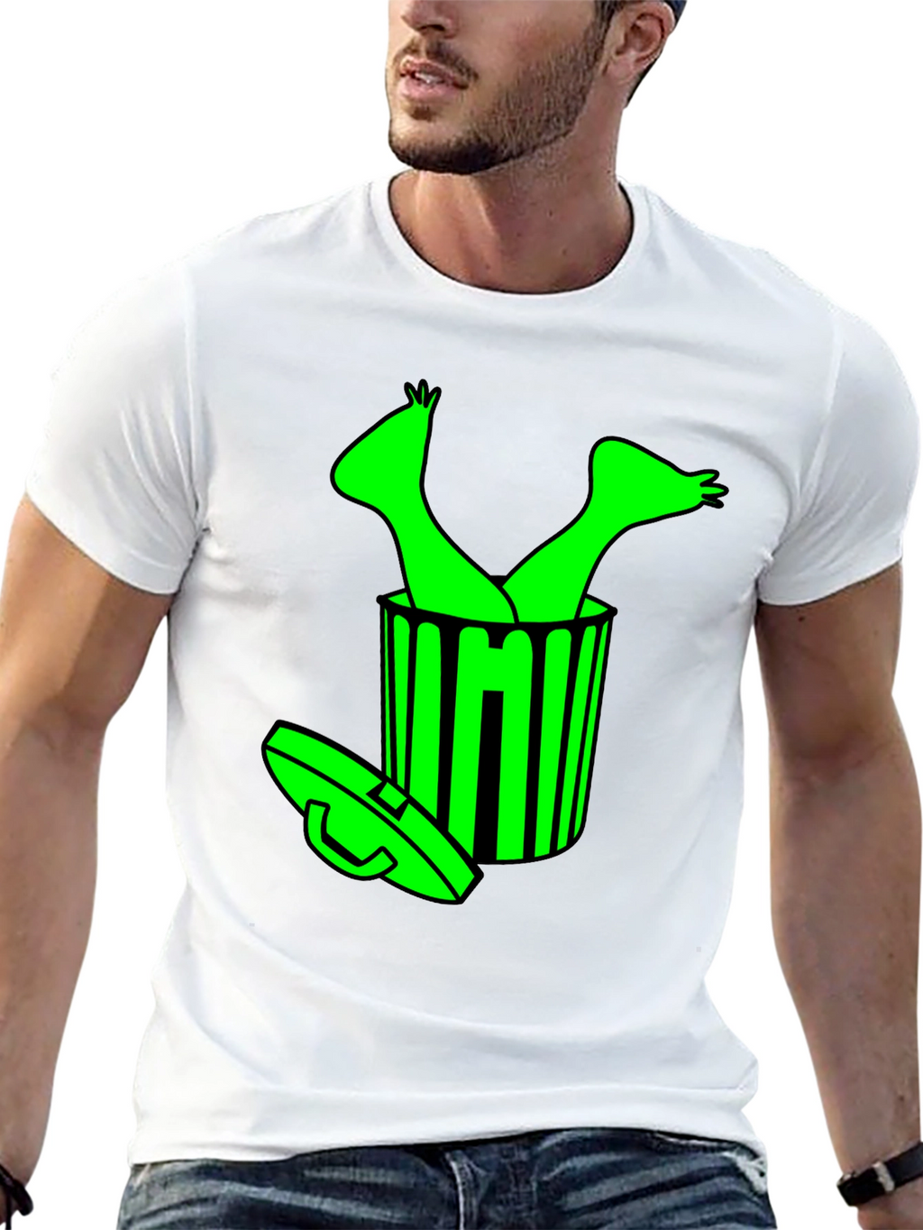Humorous Black T-Shirt with Alien in Trash Graphic