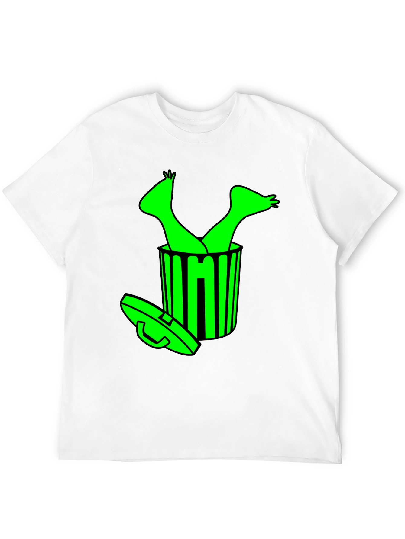 Humorous Black T-Shirt with Alien in Trash Graphic