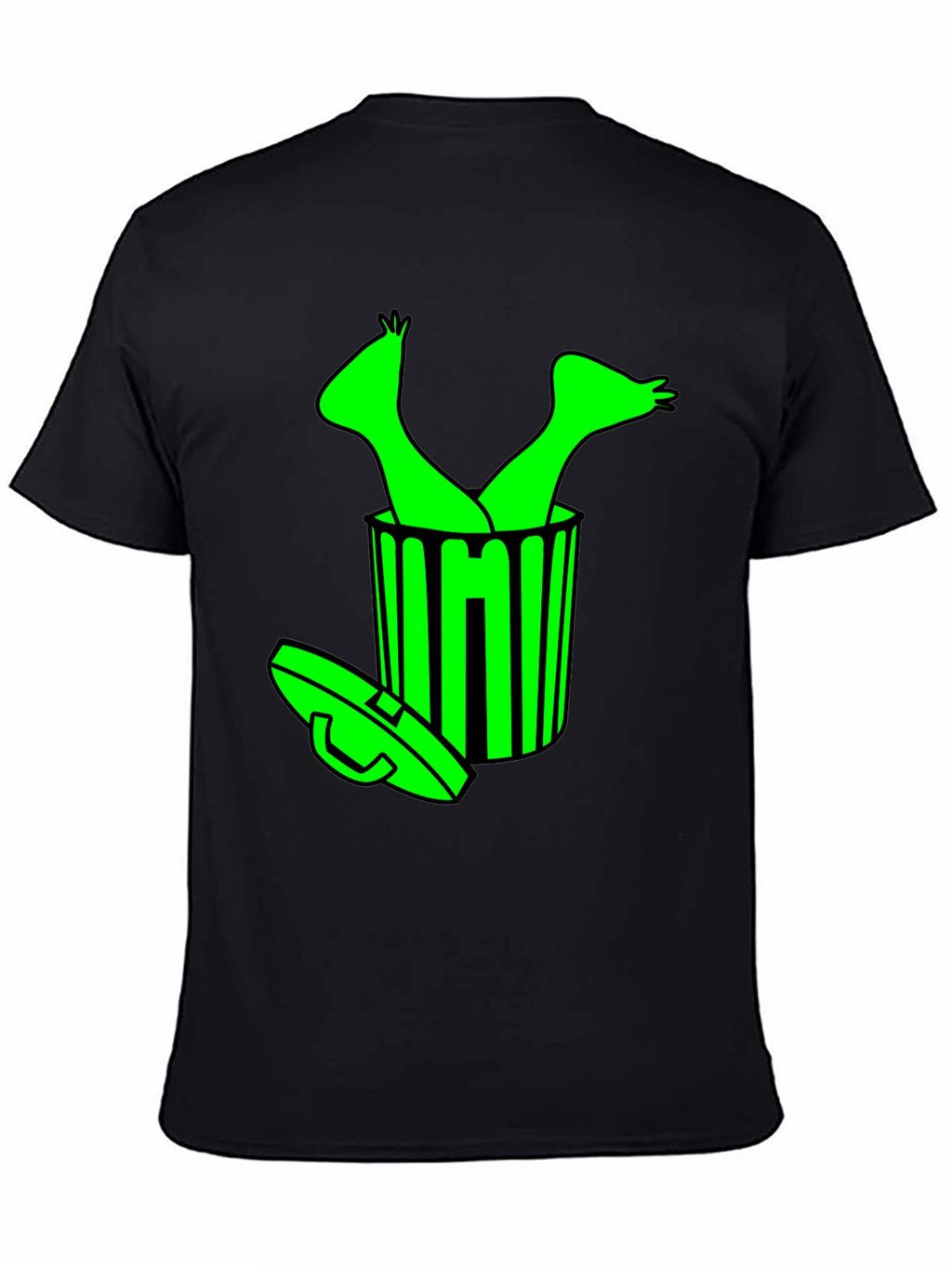 Humorous Black T-Shirt with Alien in Trash Graphic