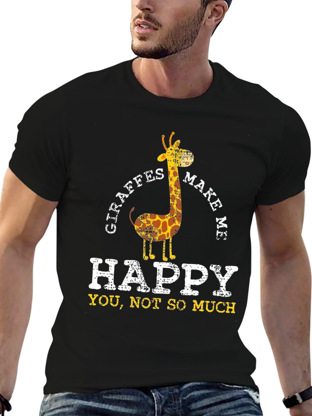 Giraffe Make Me Happy Funny Graphic T-Shirt