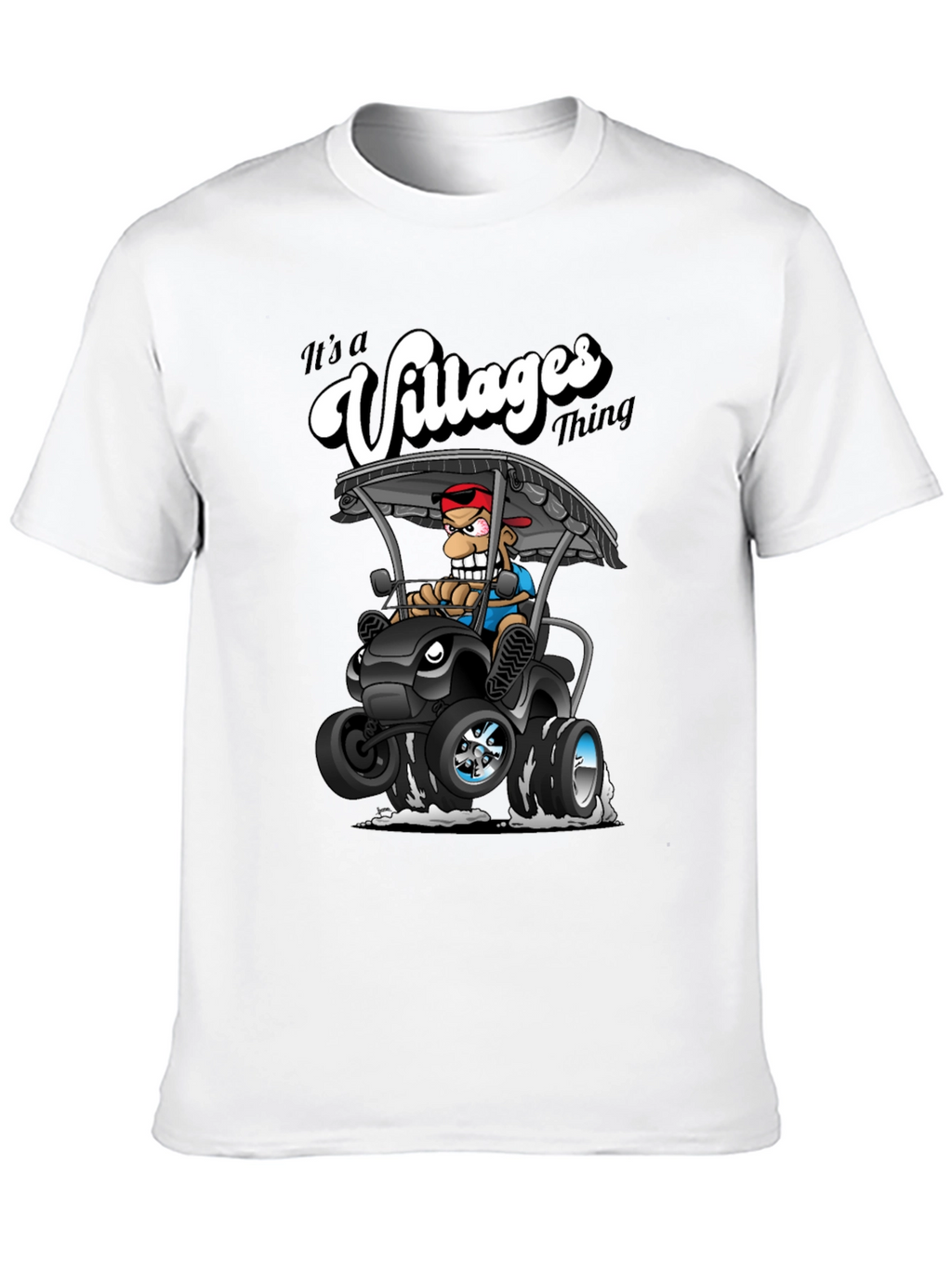 Villages Thing Cartoon Golf Cart Black T-Shirt