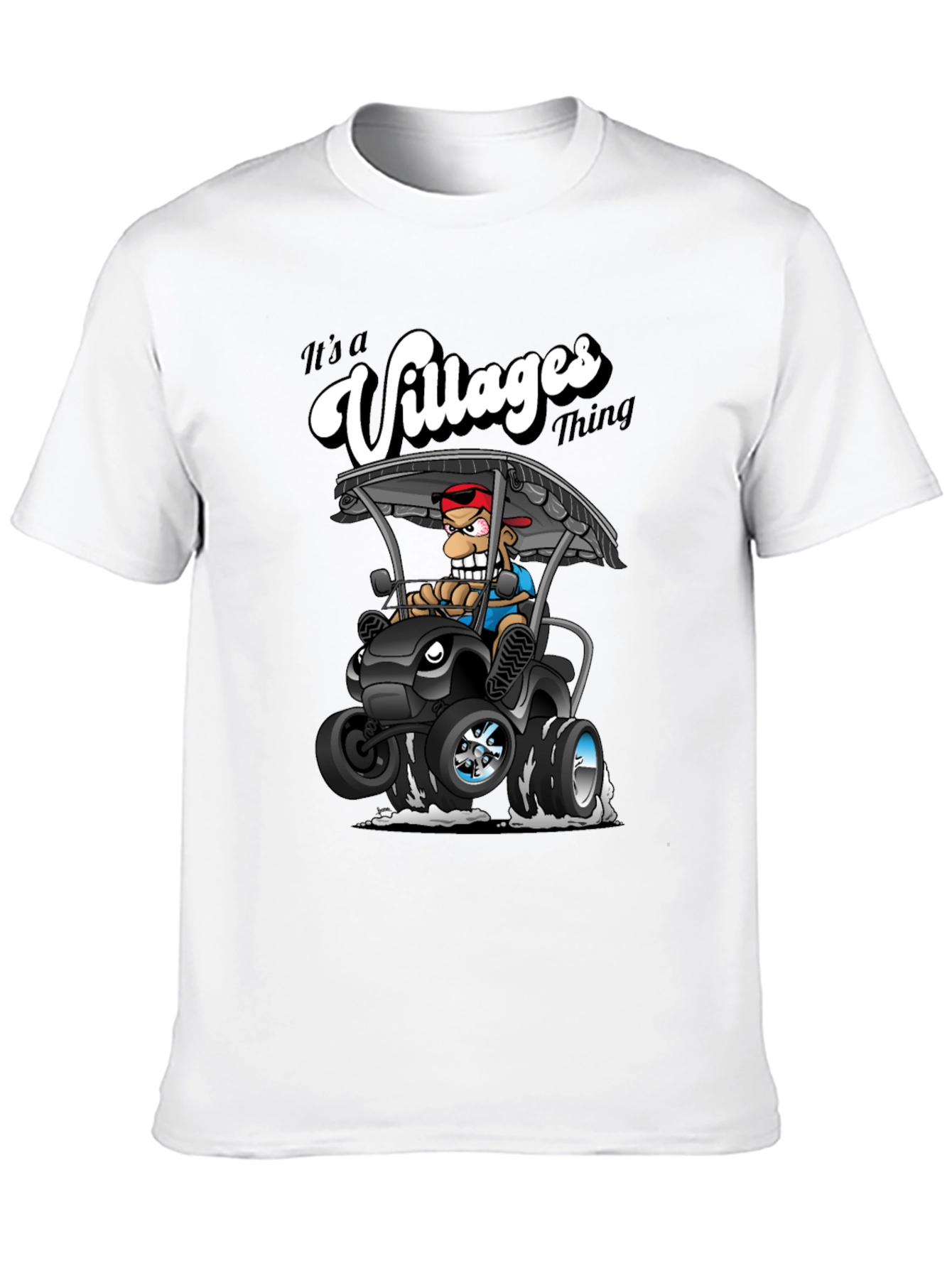 Villages Thing Cartoon Golf Cart Black T-Shirt