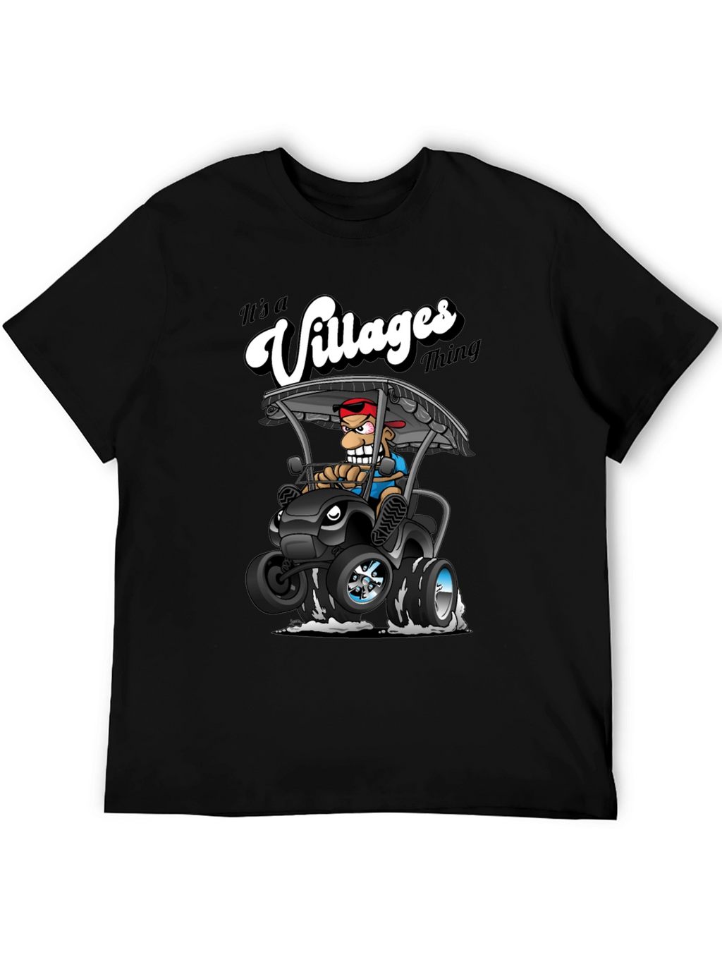 Villages Thing Cartoon Golf Cart Black T-Shirt