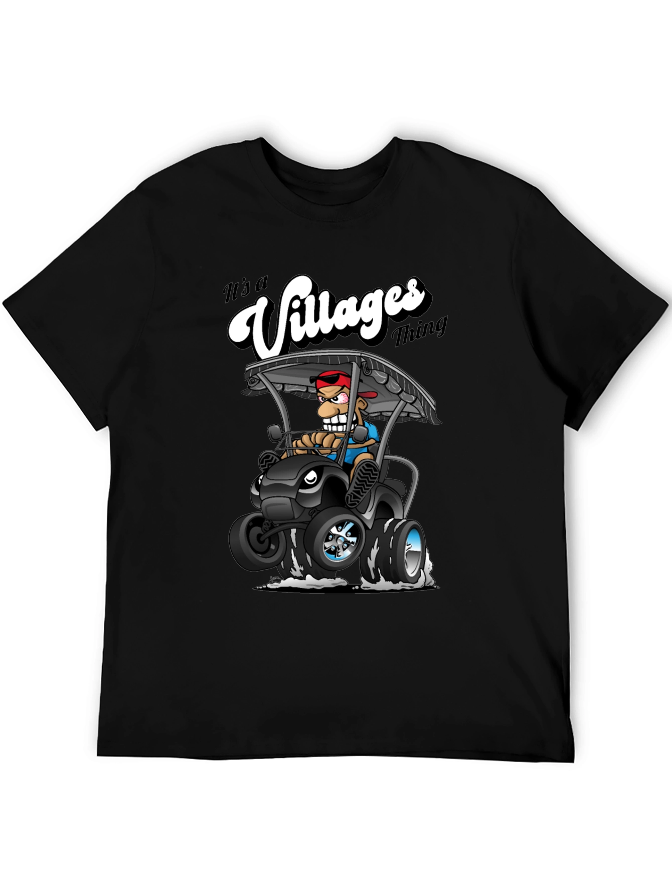Villages Thing Cartoon Golf Cart Black T-Shirt