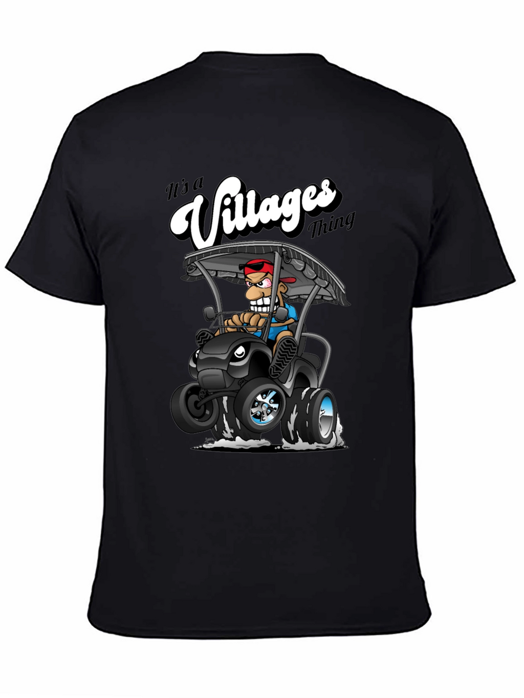Villages Thing Cartoon Golf Cart Black T-Shirt