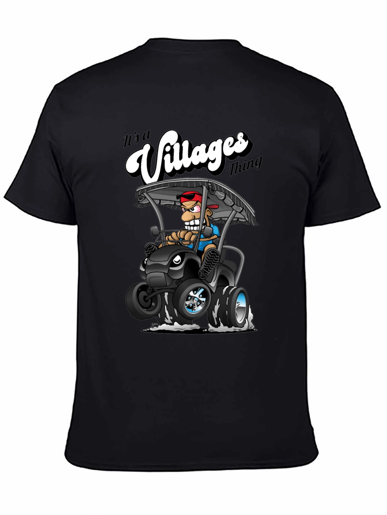 Villages Thing Cartoon Golf Cart Black T-Shirt