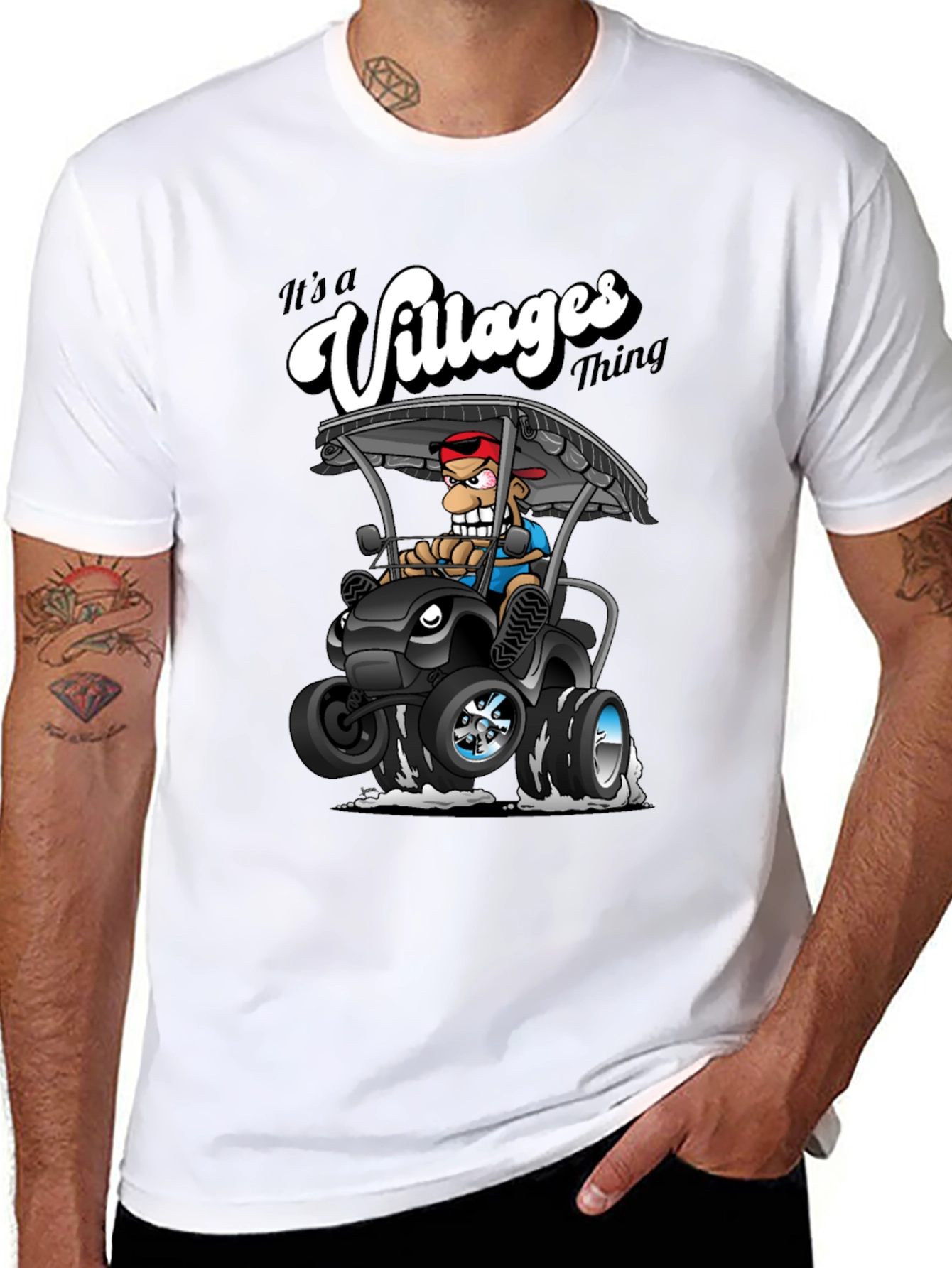 Villages Thing Cartoon Golf Cart Black T-Shirt