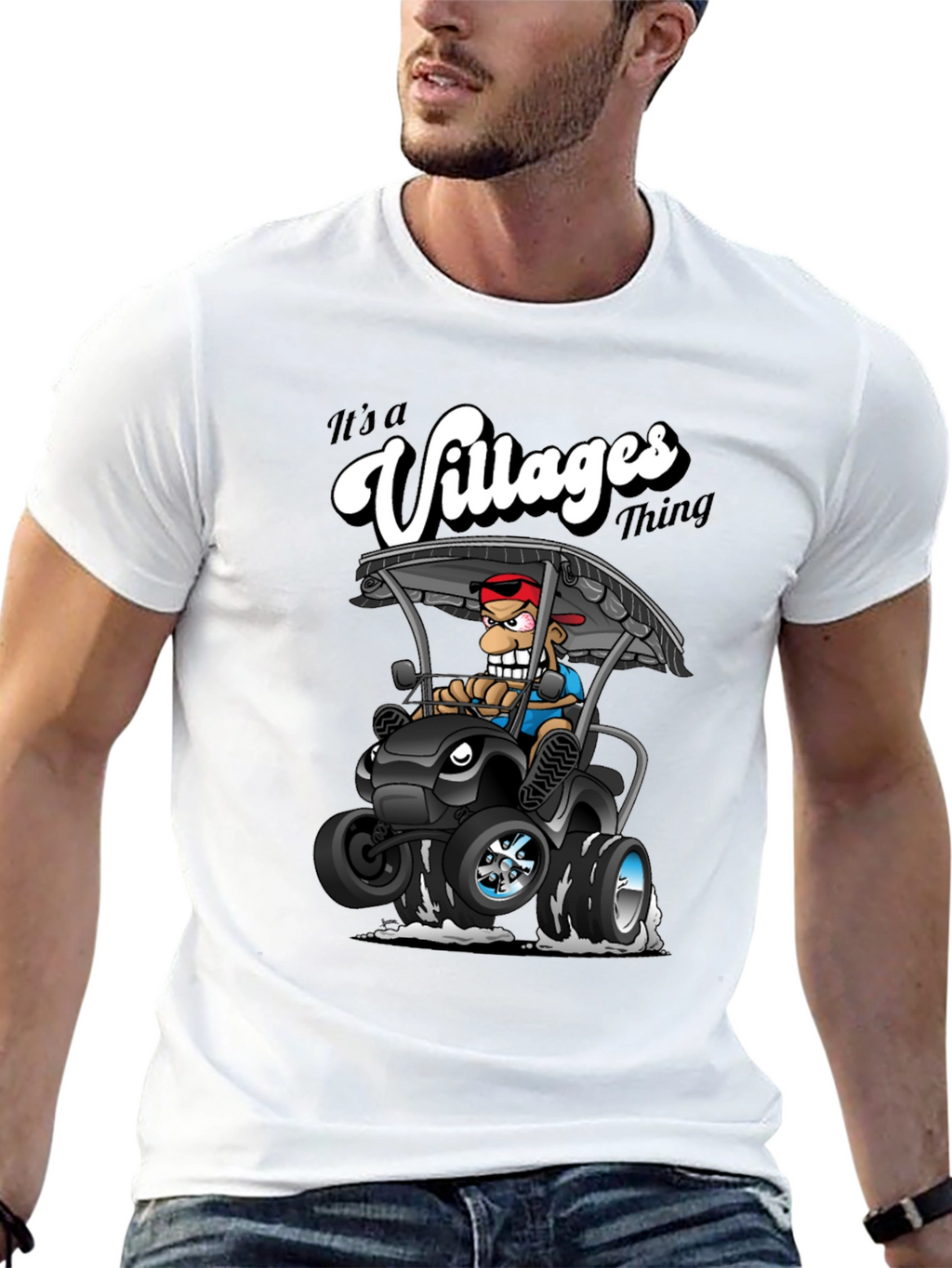 Villages Thing Cartoon Golf Cart Black T-Shirt