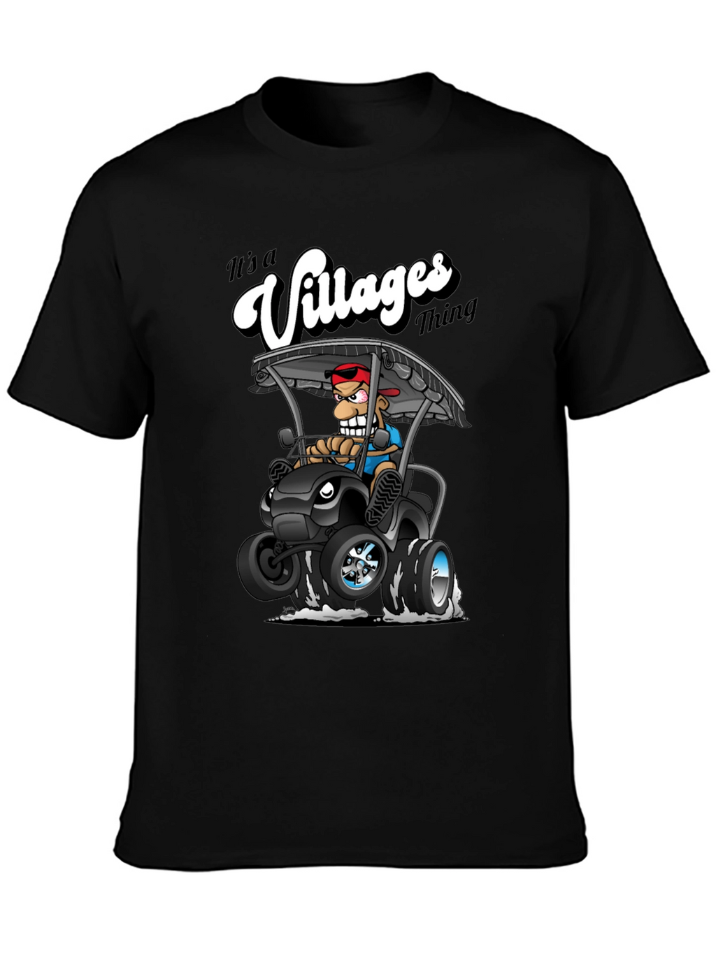Villages Thing Cartoon Golf Cart Black T-Shirt