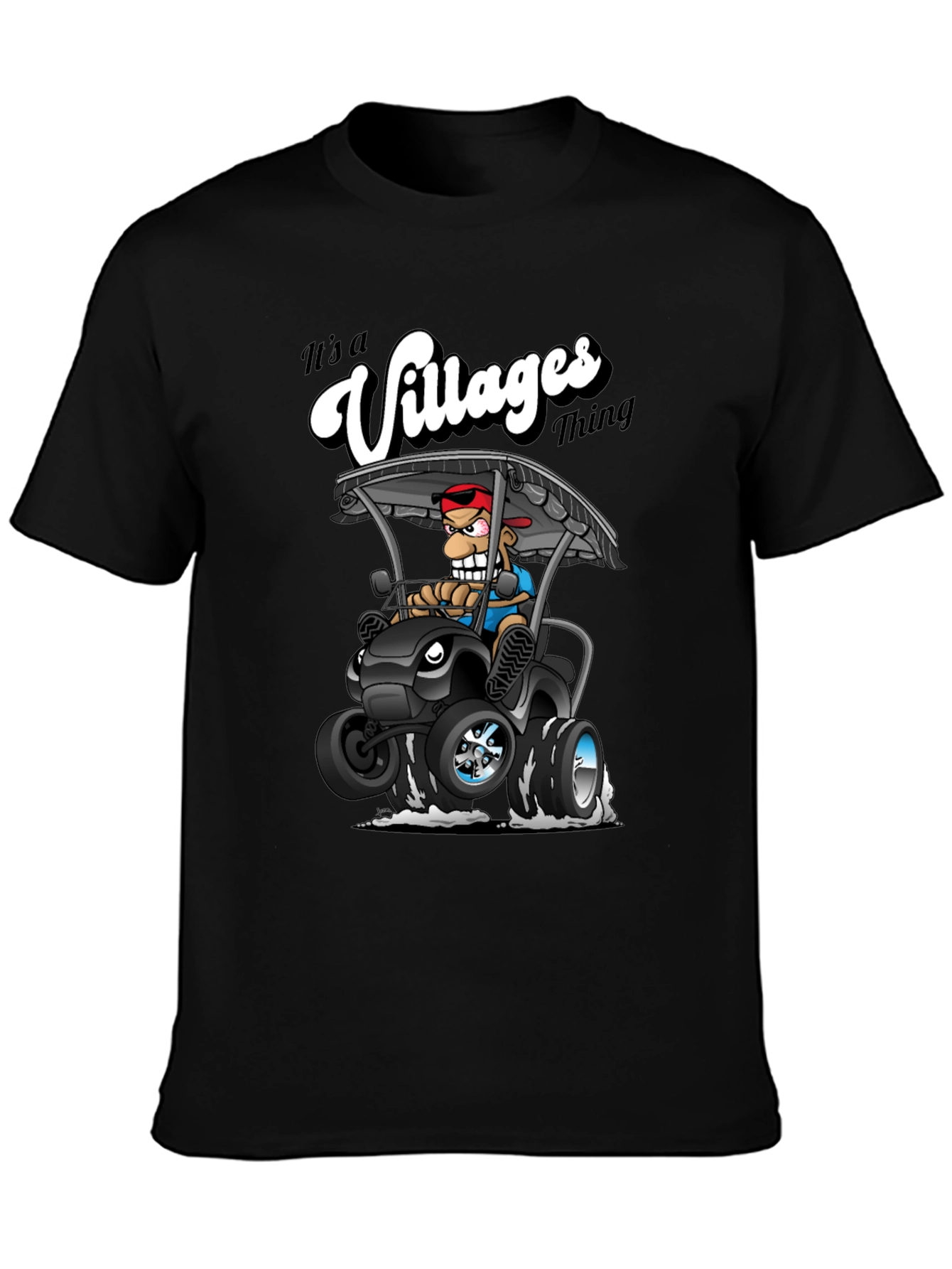 Villages Thing Cartoon Golf Cart Black T-Shirt
