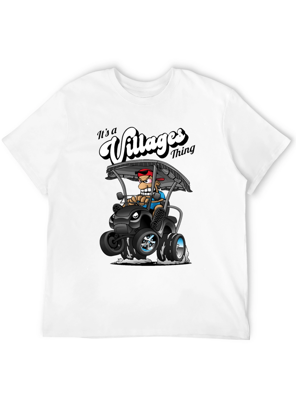 Villages Thing Cartoon Golf Cart Black T-Shirt