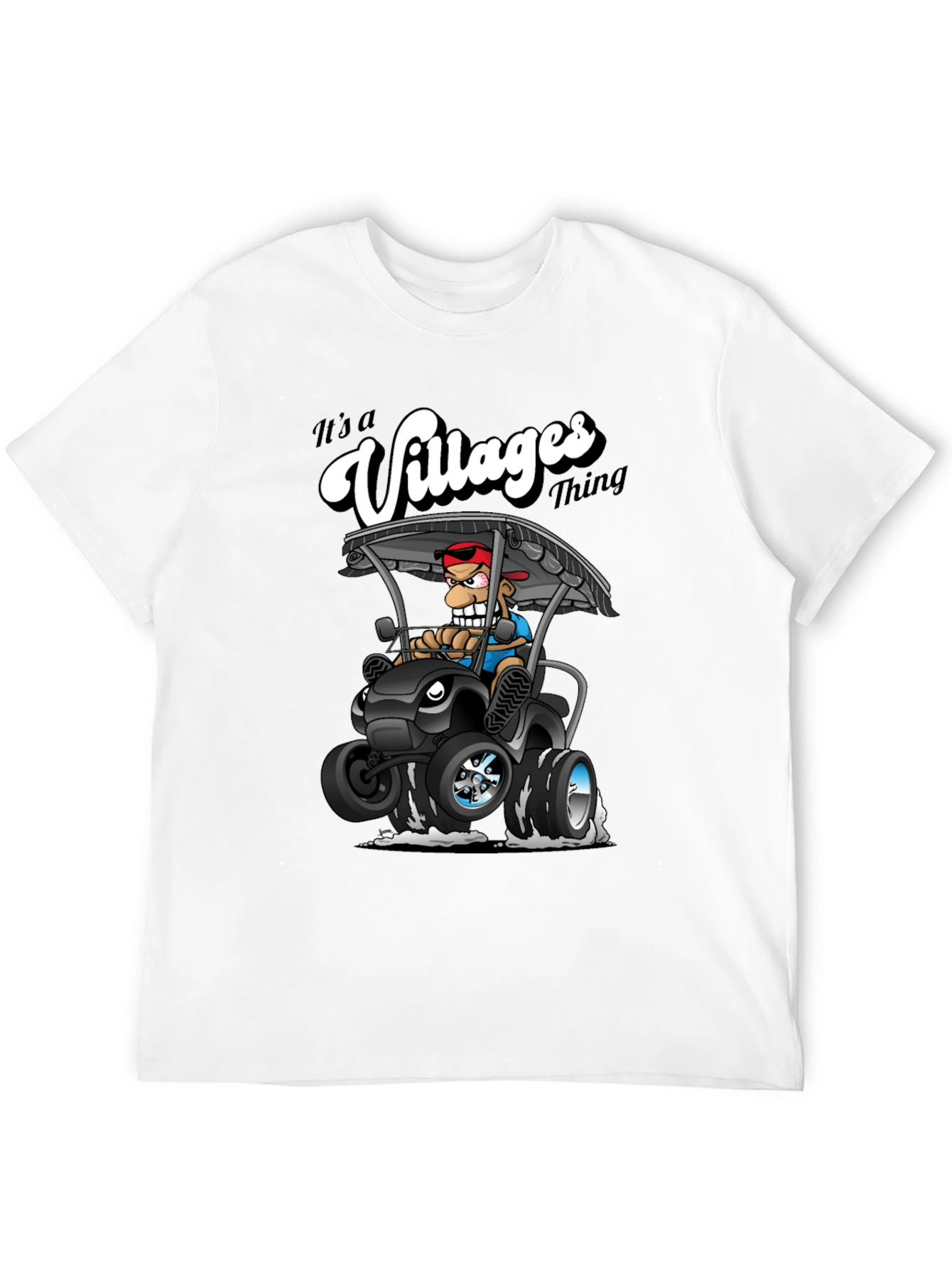Villages Thing Cartoon Golf Cart Black T-Shirt