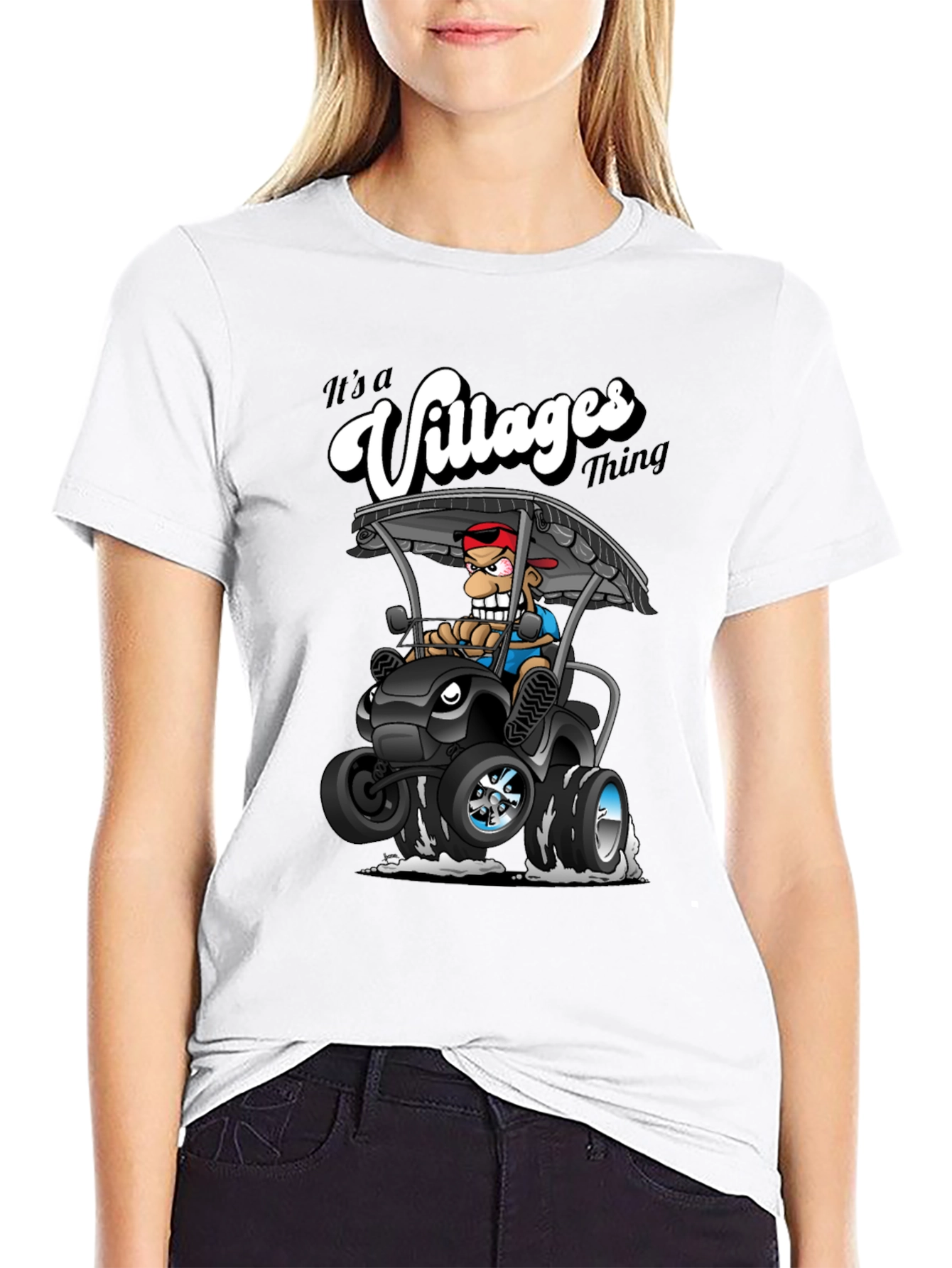 Villages Thing Cartoon Golf Cart Black T-Shirt