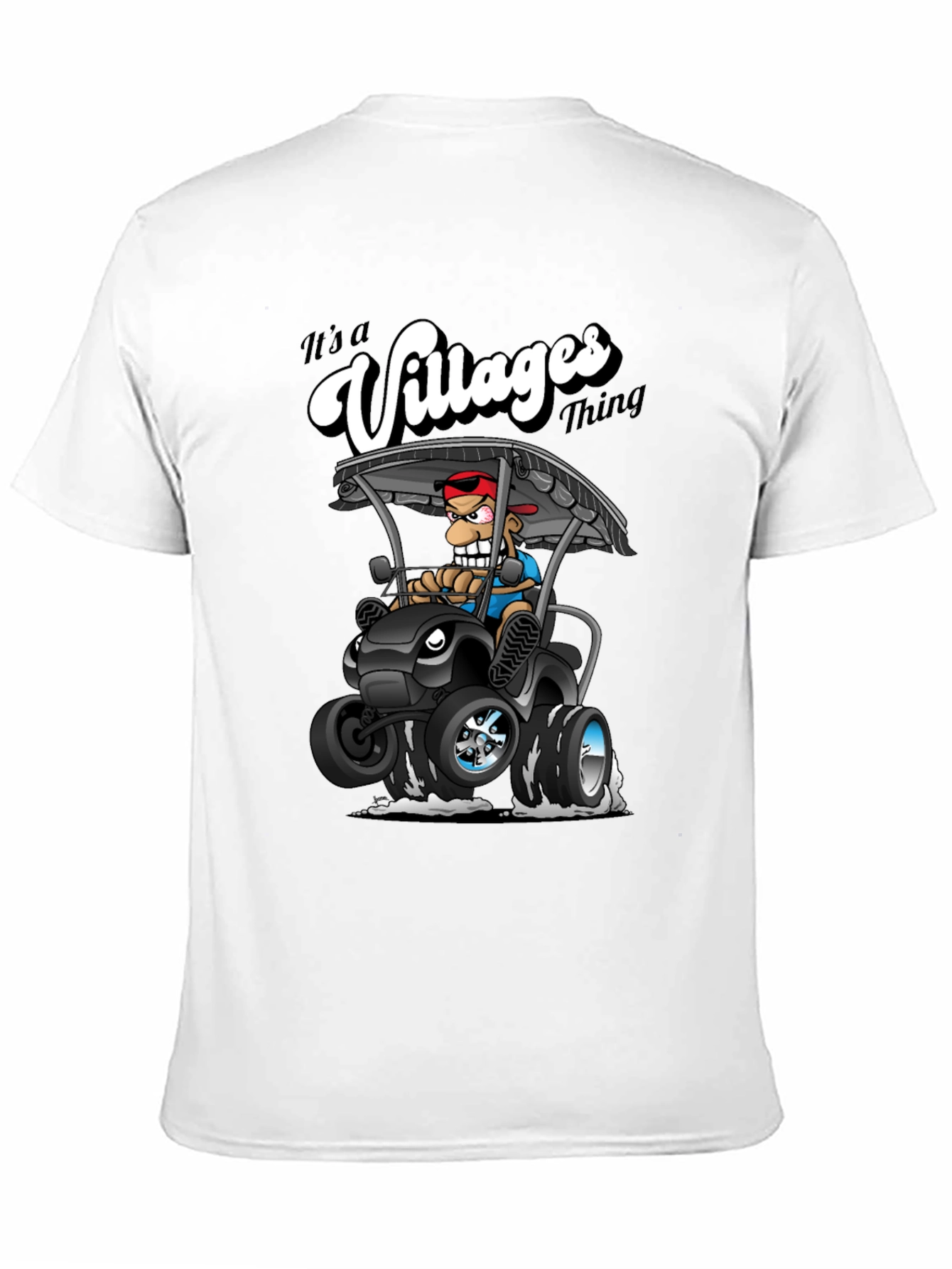Villages Thing Cartoon Golf Cart Black T-Shirt