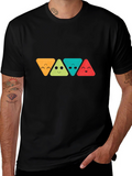 Funny Triangle Faces Graphic Black T-Shirt
