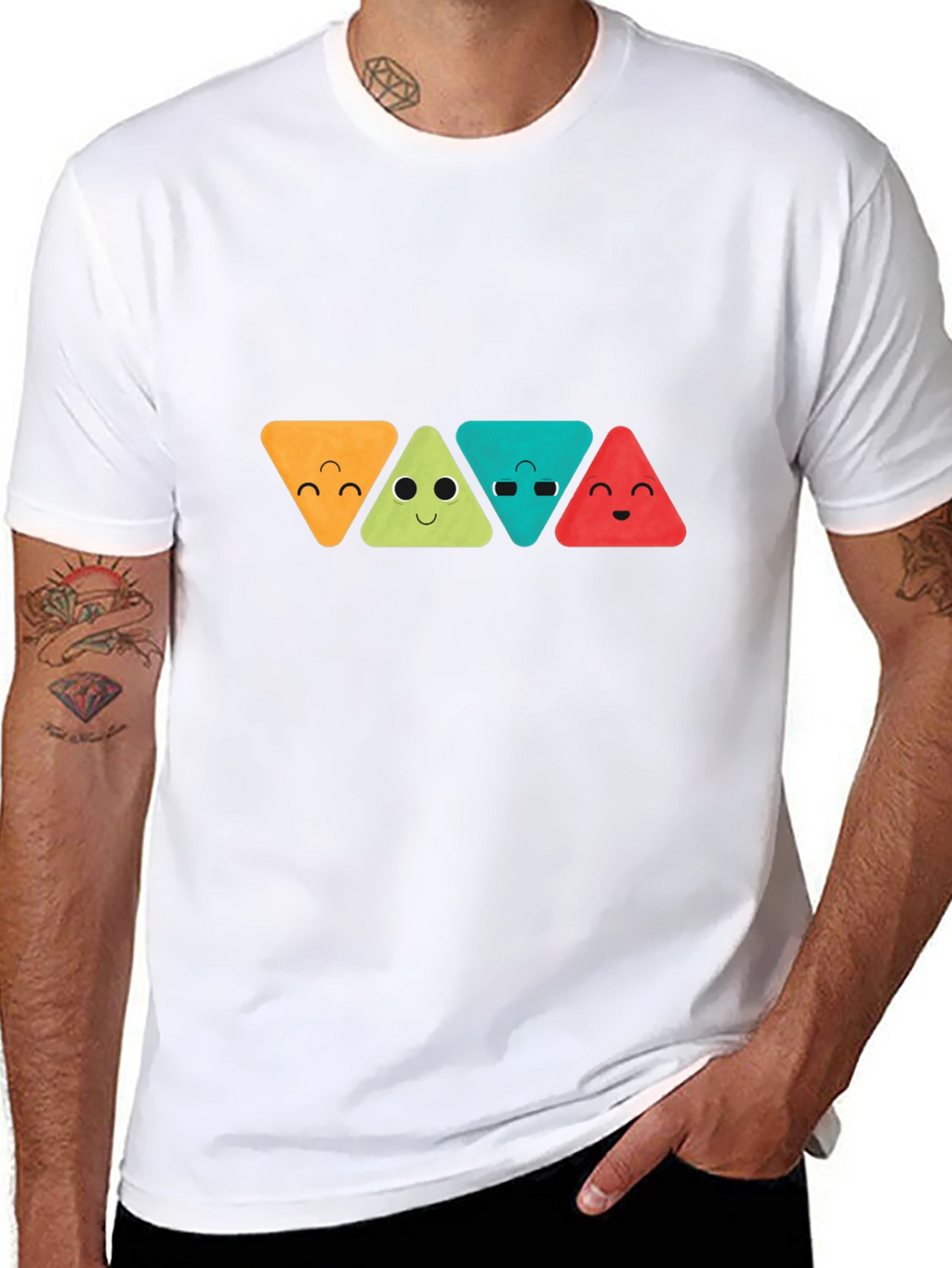 Funny Triangle Faces Graphic Black T-Shirt