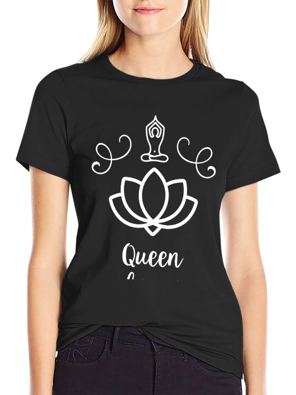 Yoga Queen Black T-Shirt Lotus Graphic
